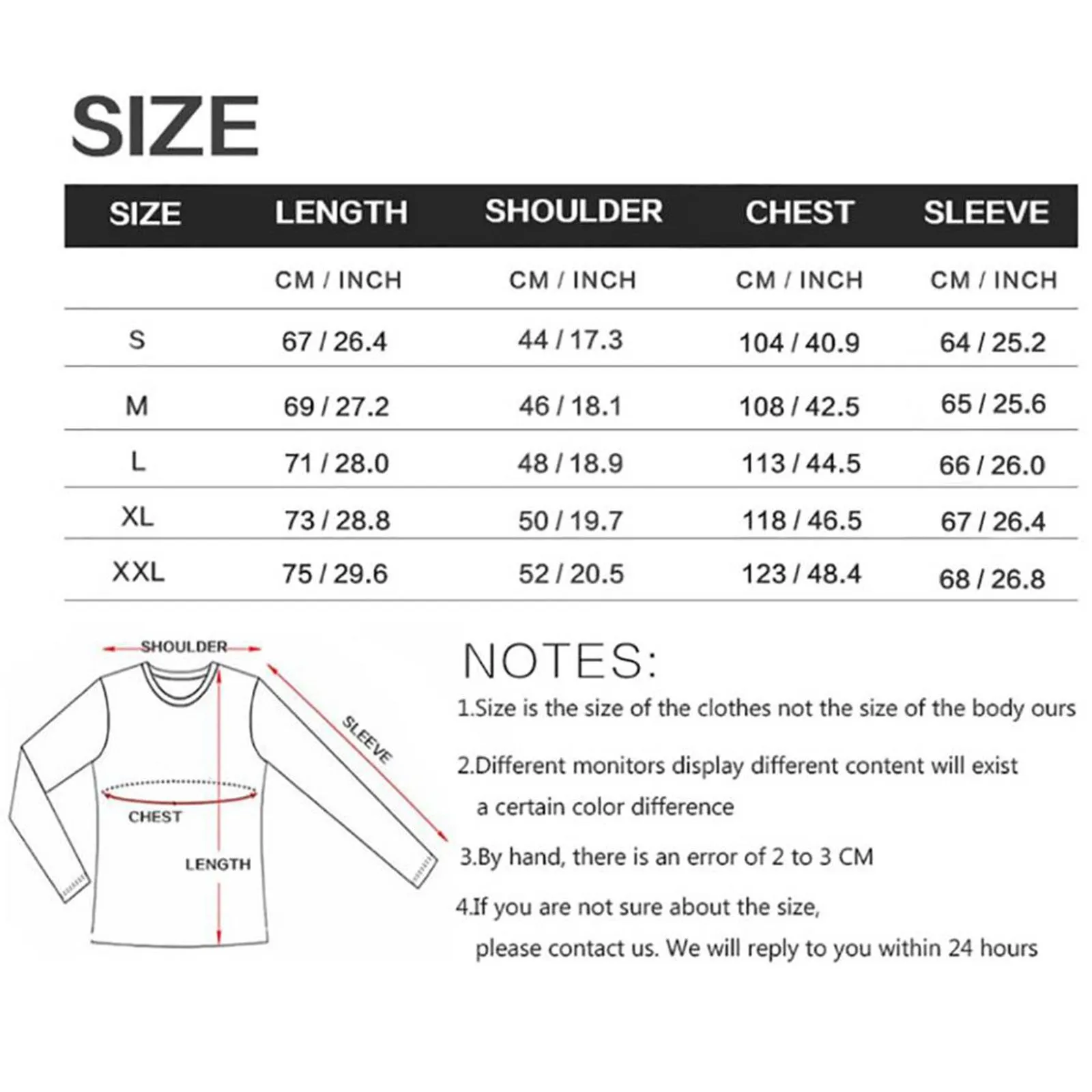 Size Chart: Modern Long Sleeve Men Polo Shirts