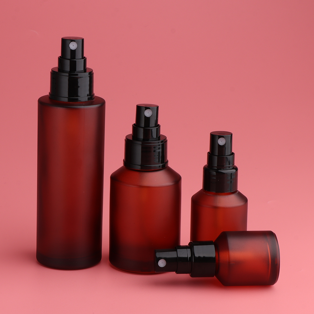 2Pcs Frosted Glass Empty Spray Bottle Travel Shampoo Water Container Pump