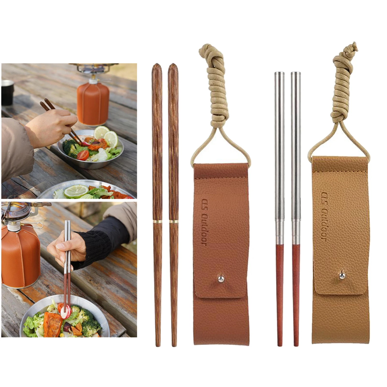 1Pair Outdoor Folding Wooden Chopsticks Tableware School Fishing Hiking