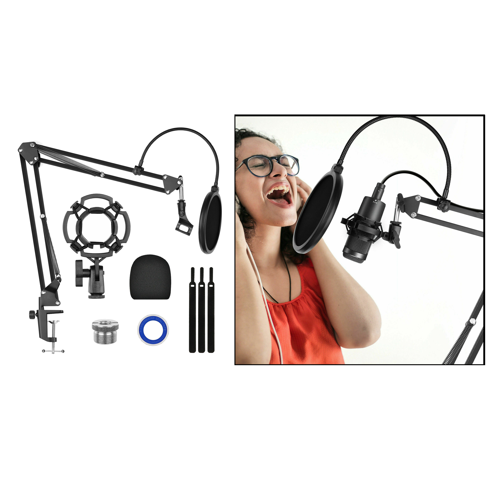Microphone Arm Stand, Adjustable Suspension Boom Scissor Mic Stand, 3/8
