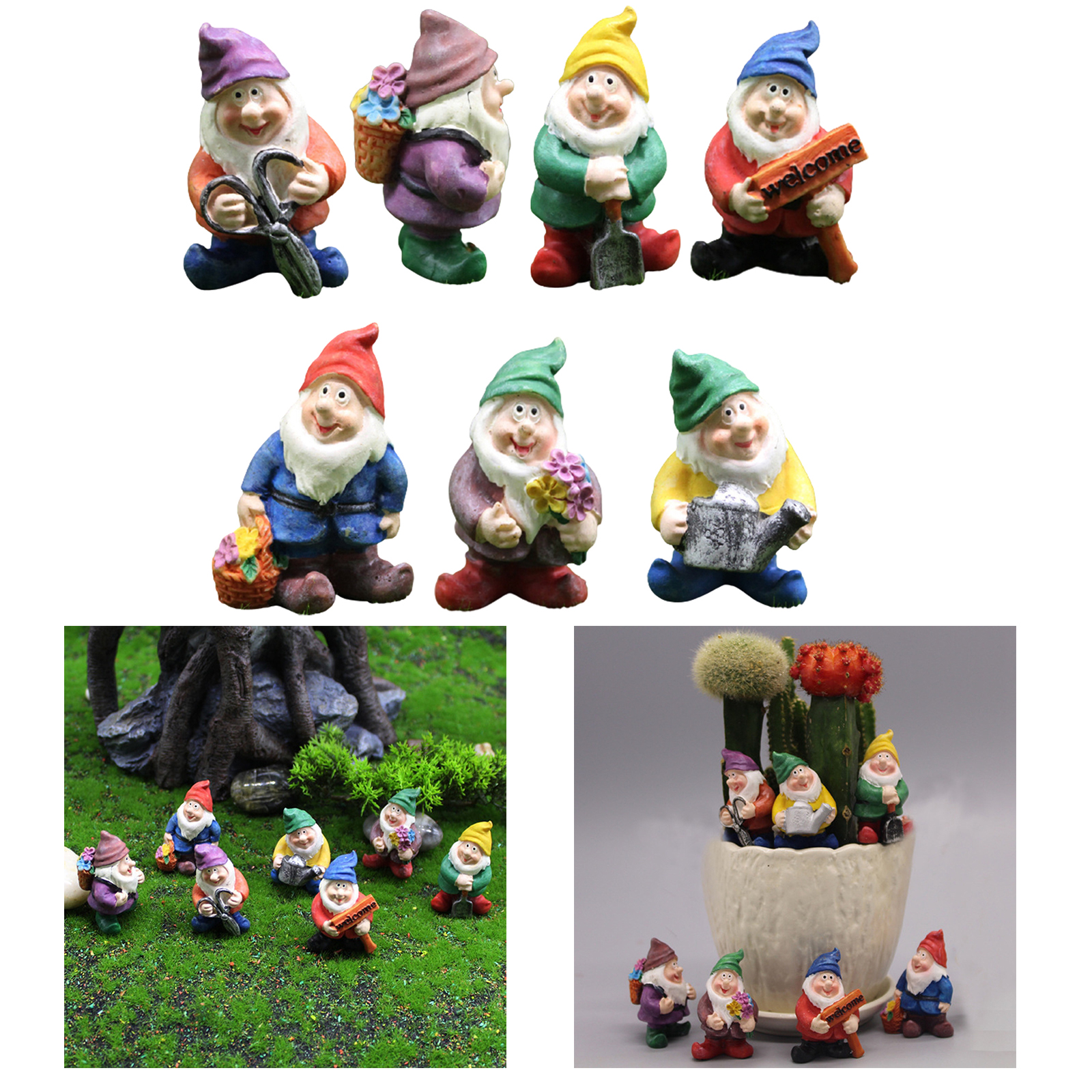 7Pack of Gnomes Garden Statue Decorations Micro Landscape Miniature Ornament