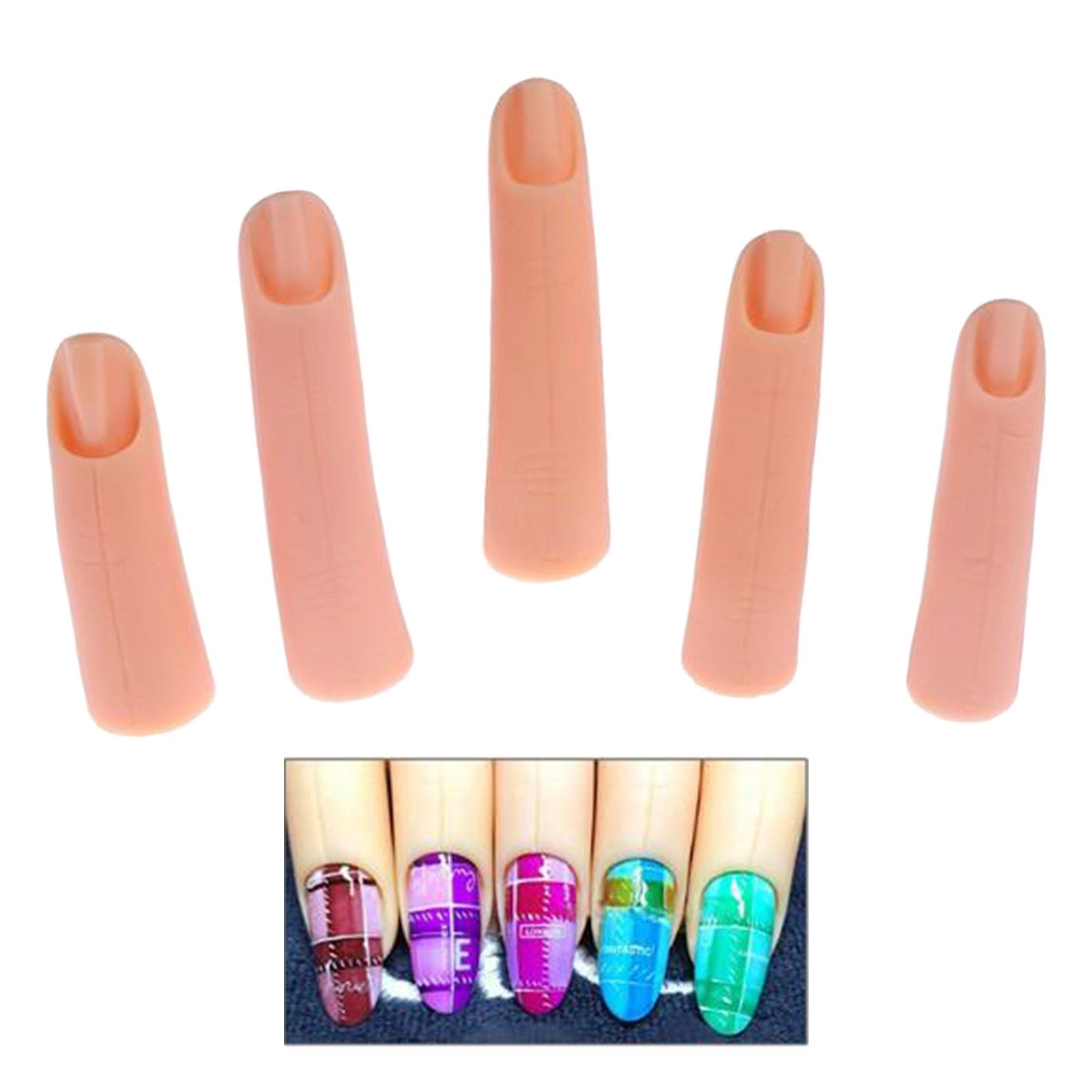 5Pcs Silicone Adjustable Practice Nail Art Trainer Training Fingers Manicure