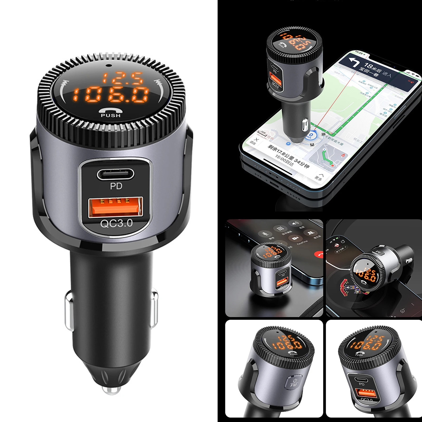 Bluetooth FM Transmitter Over Voltage Protection Support USB Port Music Player Fast Charger Universal for Car Kit