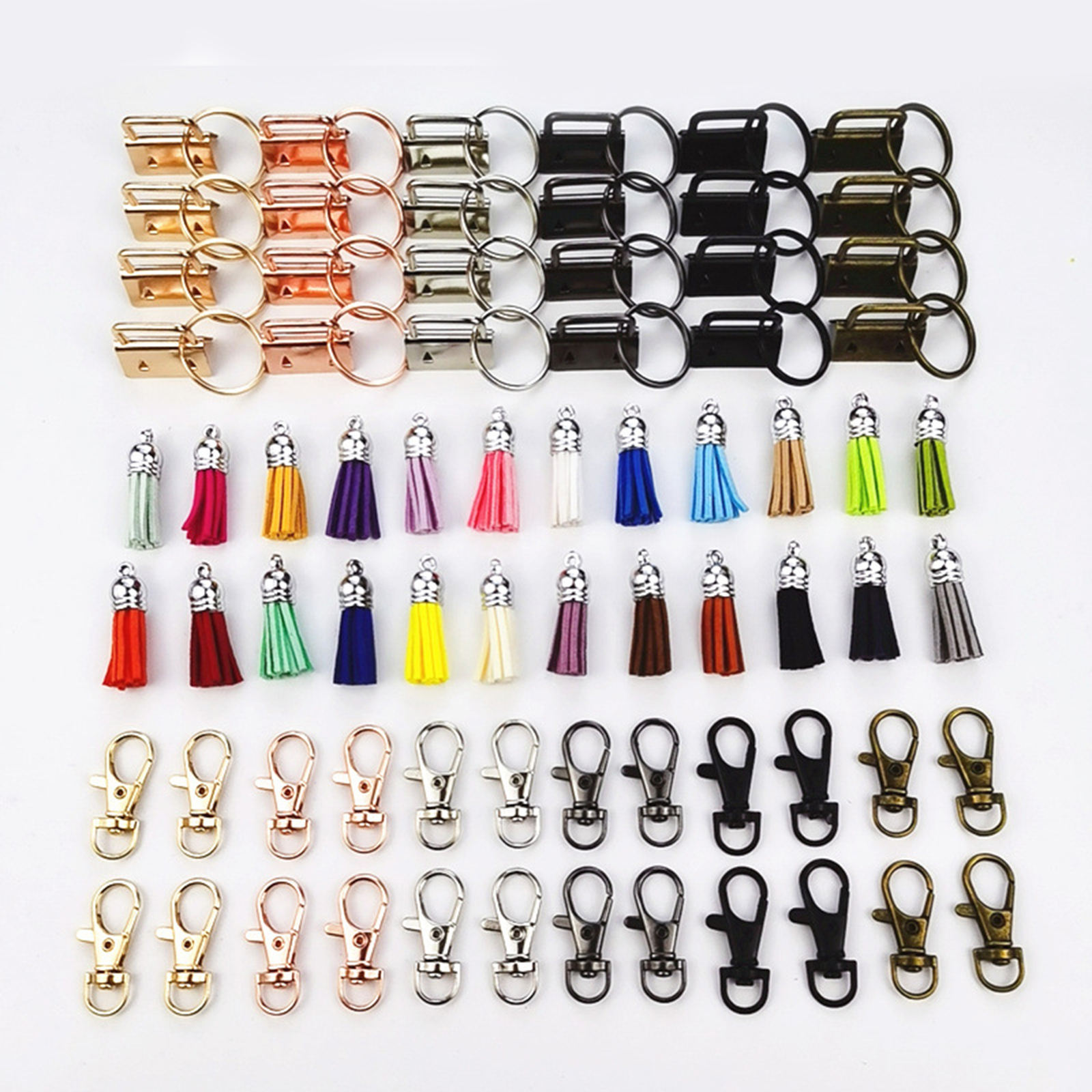 72 Pieces Key Fob Wrist Hardware Set with Key Rings 1 inch Keychain Tassels Swivel Snap Hooks for Wristlet Keychain Key Lanyard