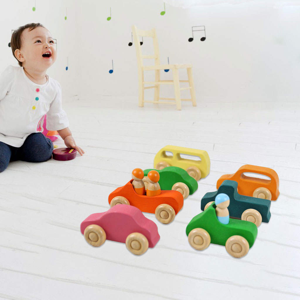 10x Cars Bright Colors Smooth Surfaces Wooden Toy Building Blocks for Early Learning Cultivate Self-Confidence
