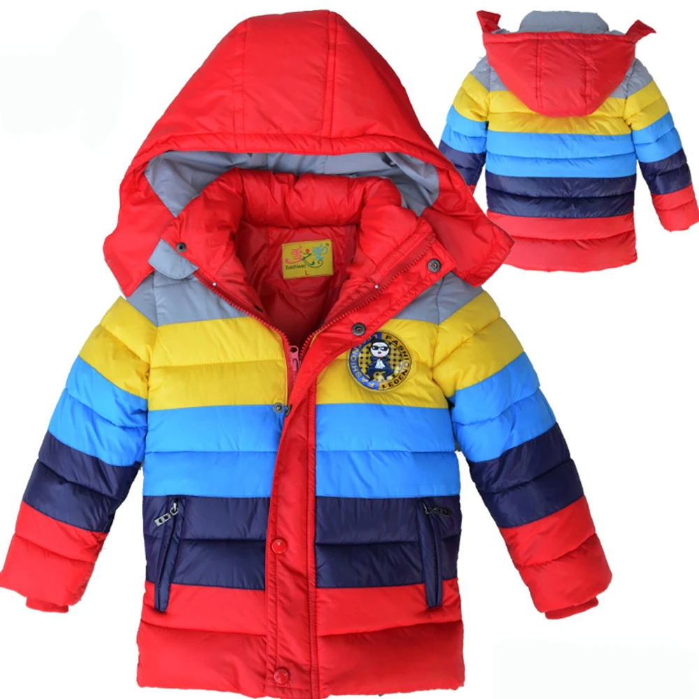 estilo cor listra grosso casaco para crianças com capuz outerwear roupas