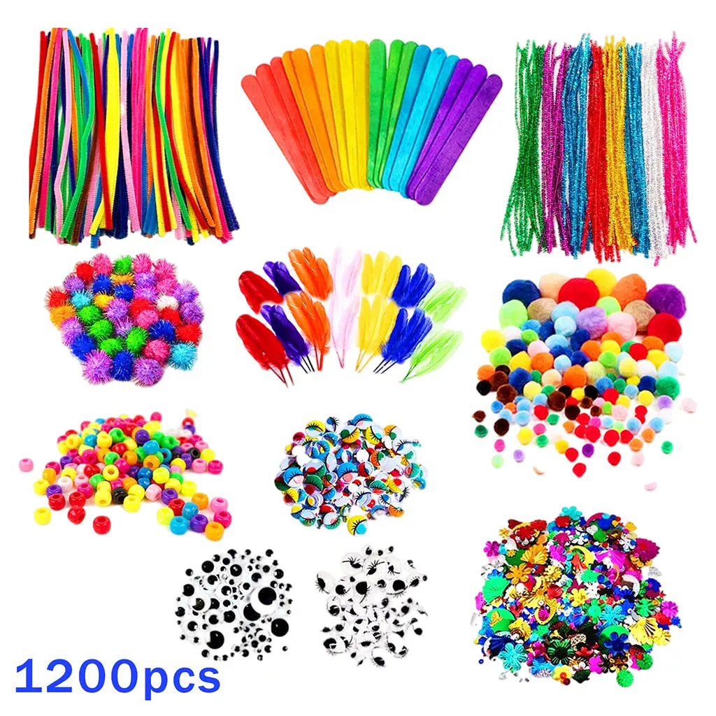 Complete DIY Crafts Kit Crafting Materials Homeschool Supplies Set Pipe Cleaners for Adults & Kids
