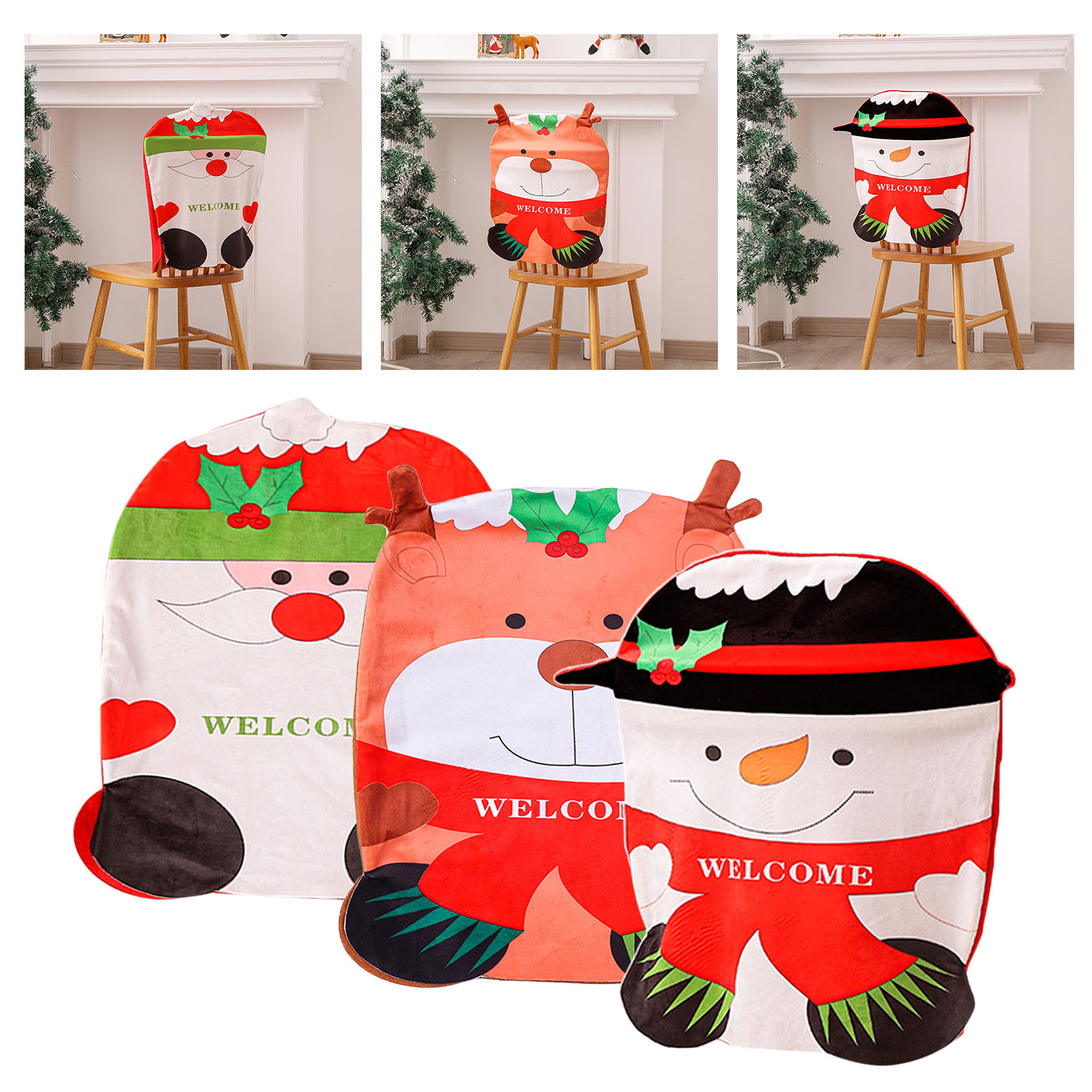 Christmas Chair Cover Lovely Design Suede Backrest Covers Elk Vivid Image Slipcover Decor Seasonal Snowman for Party