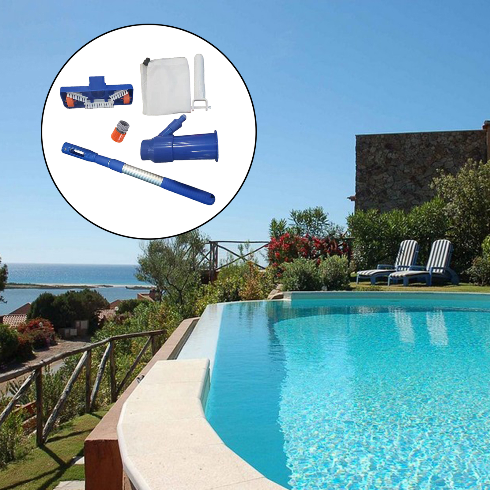 Swimming Pool Cleaning Set Fine Mesh Net Water Vacuum Spray Handle Skimmer Net Fountain Pond Accessories Cleaner Tool US