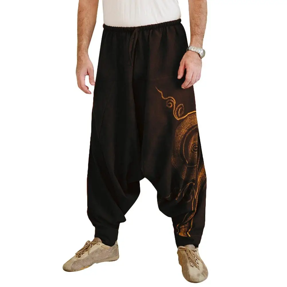 Men Pants Harem Pants Yoga Baggy Aladdin Hippie Spiral Print Trousers Men's Clothing штаны мужские 2021 elephant trousers