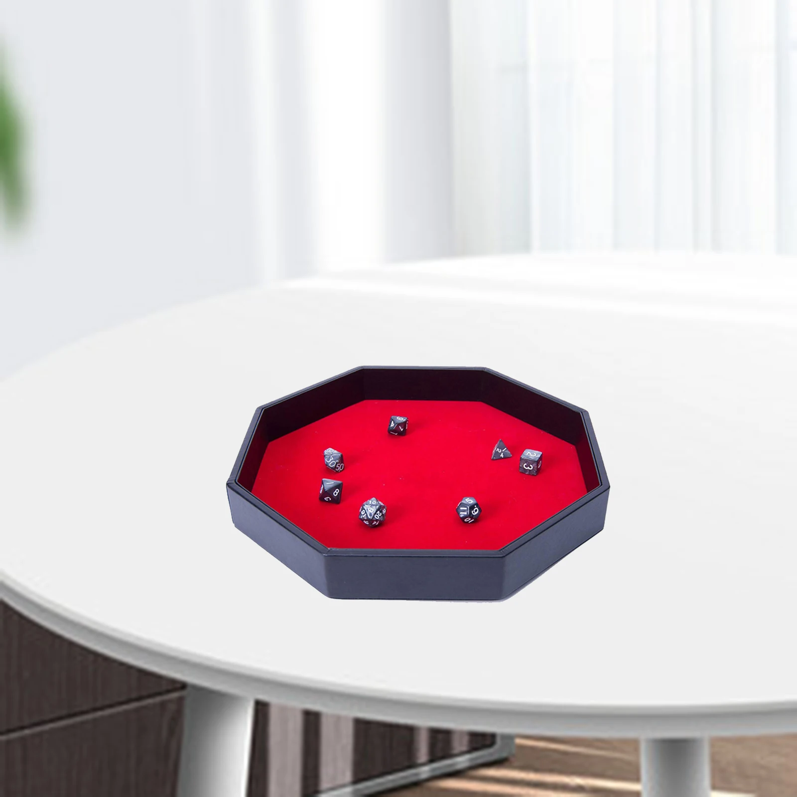 Portable Luxury Octagonal Dice Tray PU Leather Red Velvet Rolling Mat Table Games RPG and DND Family Game Night Dice Game