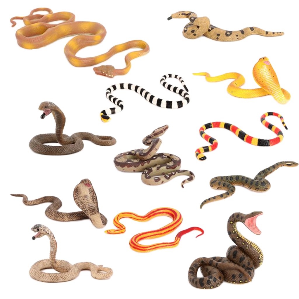 Plastic 12x Wildlife Snake Figurine Model Toys, Animal Figure Educational Toys for Kids Gift