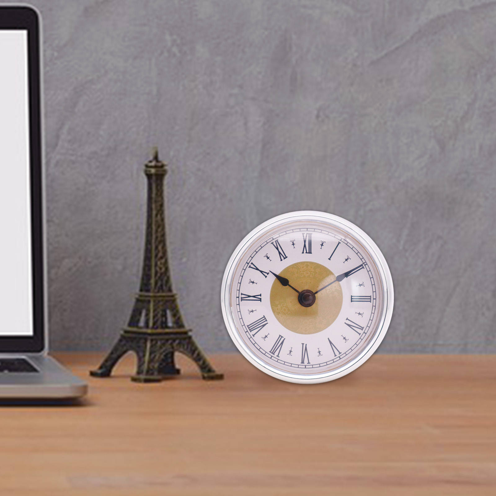 Round Quartz Clock Insert with Gold Flower Black Font Clock Face Roman Numerals