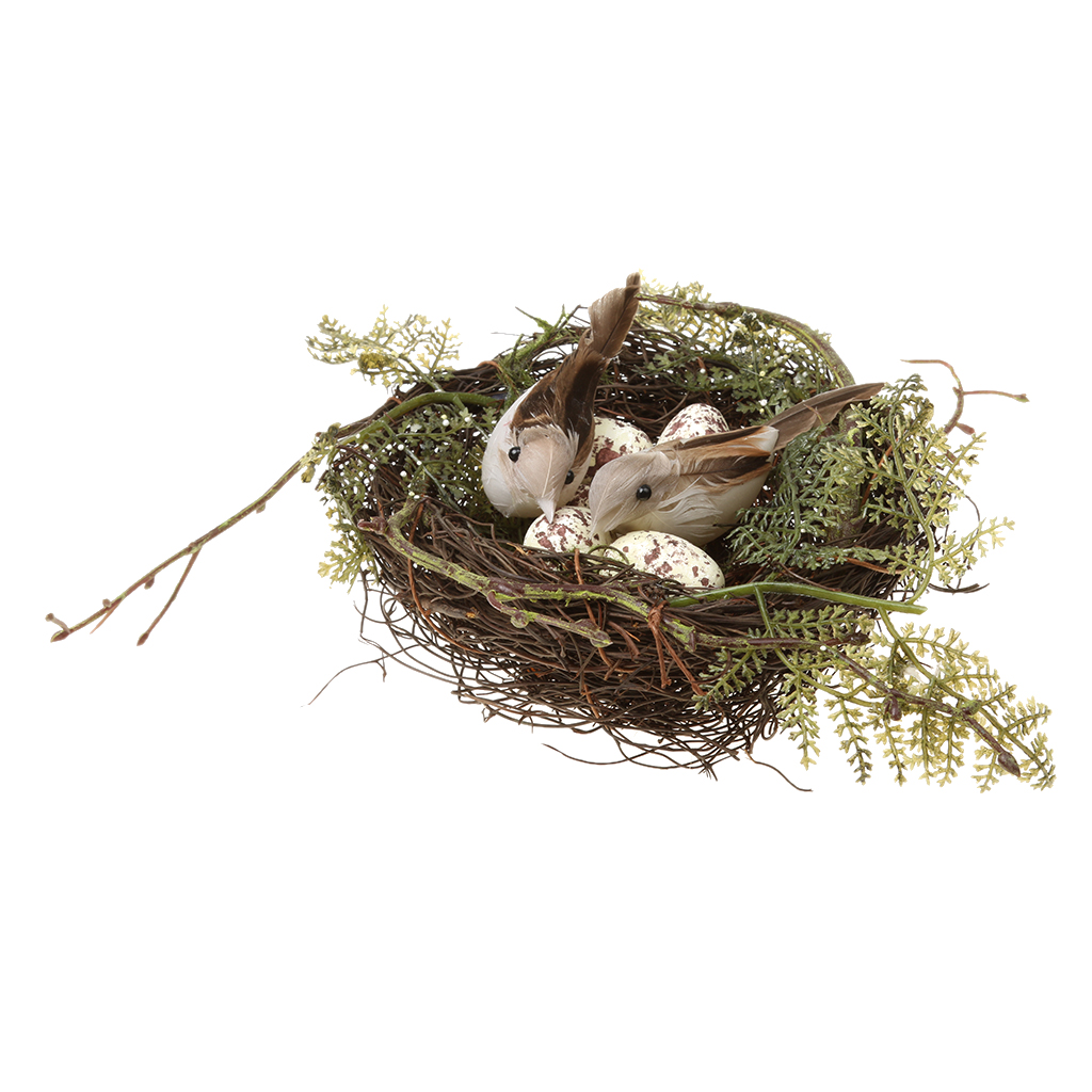 2pieces Bird Nest House Home 4pieces Artificial Birds 10pieces Cute Eggs Garden Decor