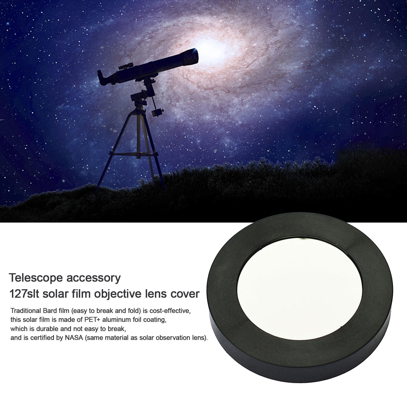 145mm Solar Filter Sun Film Lens Filter Camera Lens PET-coated Aluminum Foil Film Clear Scratch-Resistant Replace