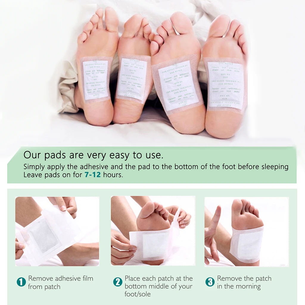 Set of 10 Detox Foot Pads Patch with Adhersive Relieve Fatigue Improve Sleep
