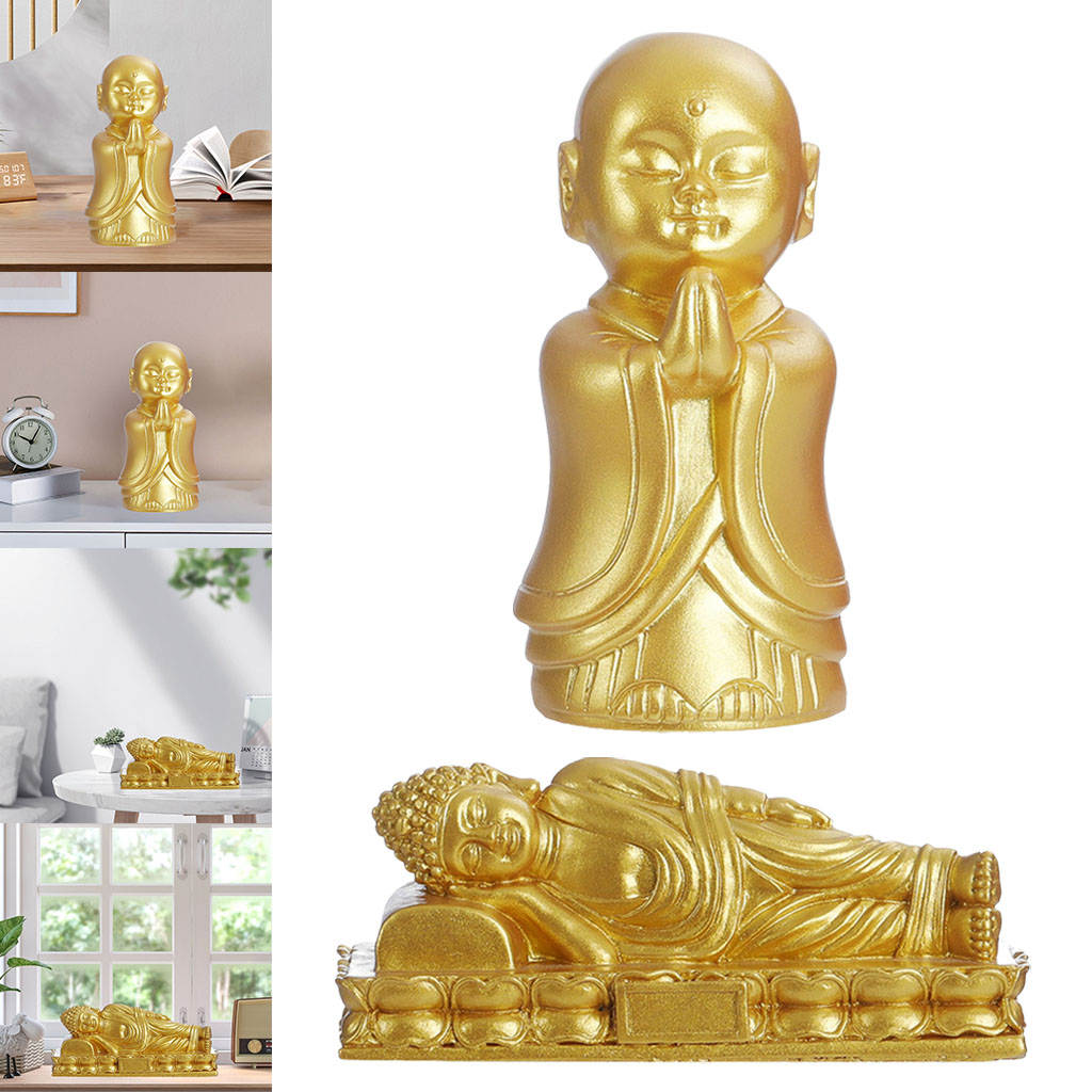 Fengshui Buddha Sculpture Ornament, Buddhism Statue Hand Made, Meditation Golden Resin for Home Decor Indoor Office