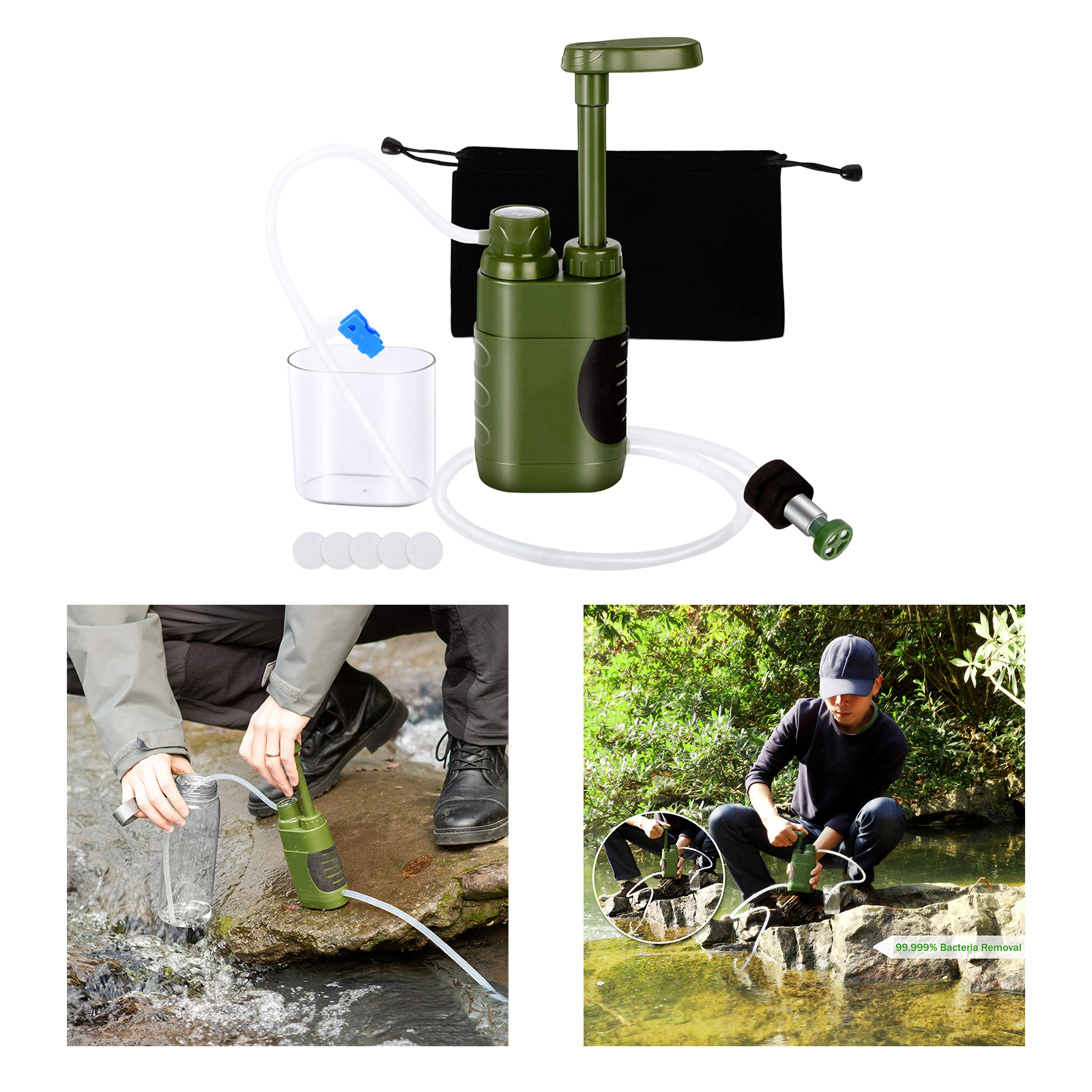 Portable Outdoor Survival Water Filter Personal Gravity Purifier Filtration, for Outdoor Camping Hiking