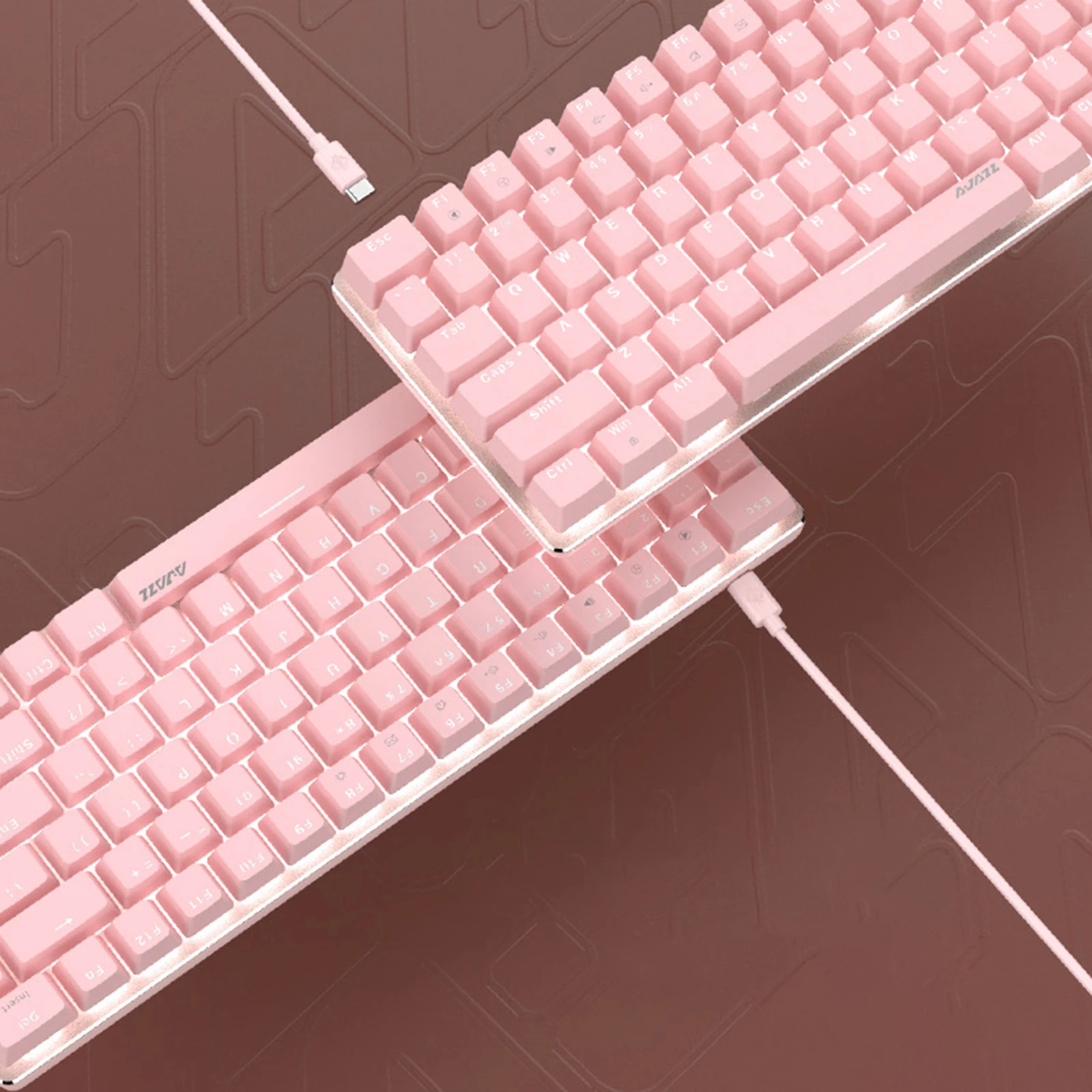 Pink Gaming Wired Keyboard 82 Keys Mini Compact 82 Keys Layout White Backlit Keyboard for Desktop Gamer Daily Use