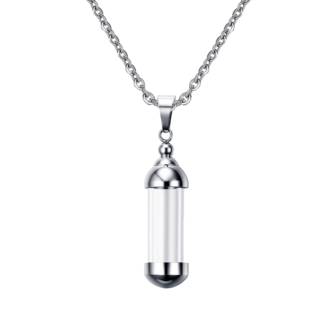 Open Tube Capsule Vial Pendant Keepsake Memorial Jewelry Urn Necklace Chain