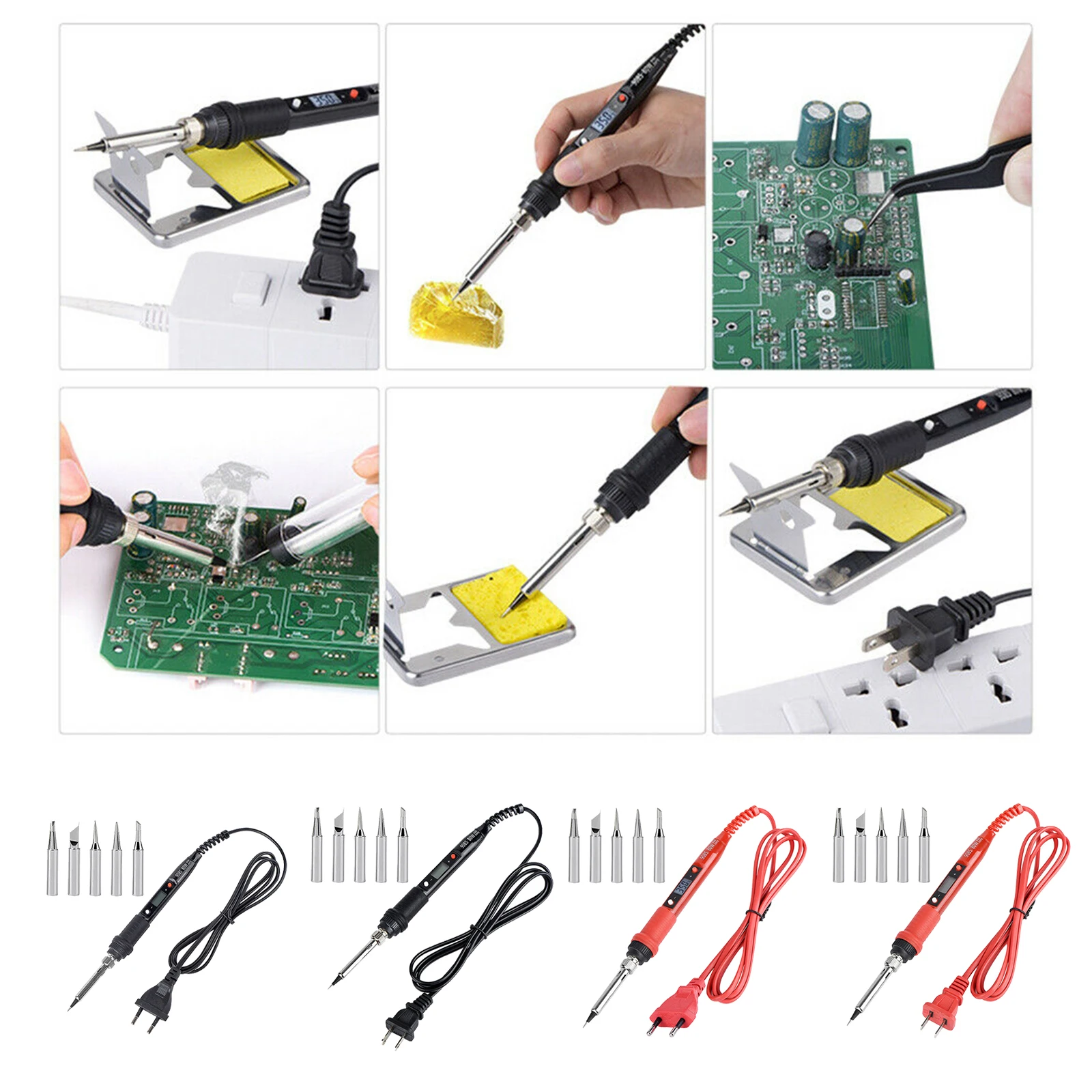 80W 220V LCD Display Electric Soldering Iron Kit Digital Solder Gun with Thermostitc, 1.4 meters Cable, EU Type