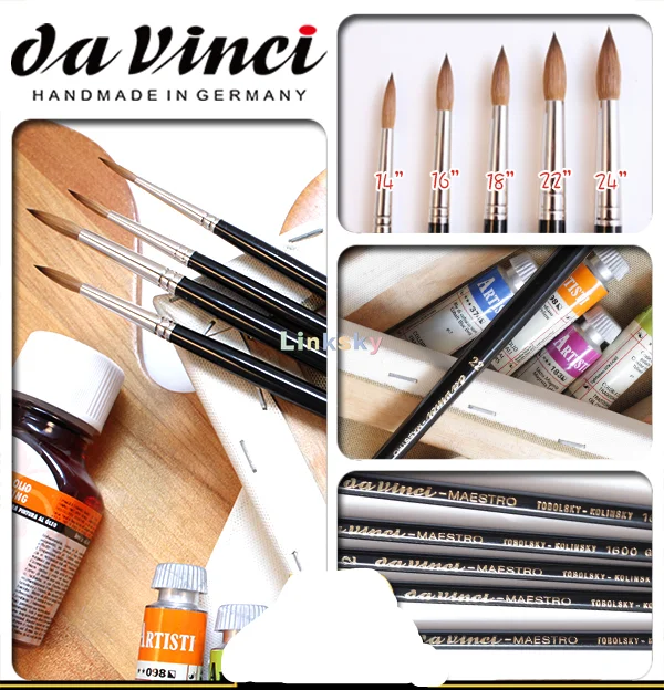 da Vinci Oil & Acrylic Series 1600 Maestro Oil Paint Brush Size 6 Round Kolinsky Red Sable 