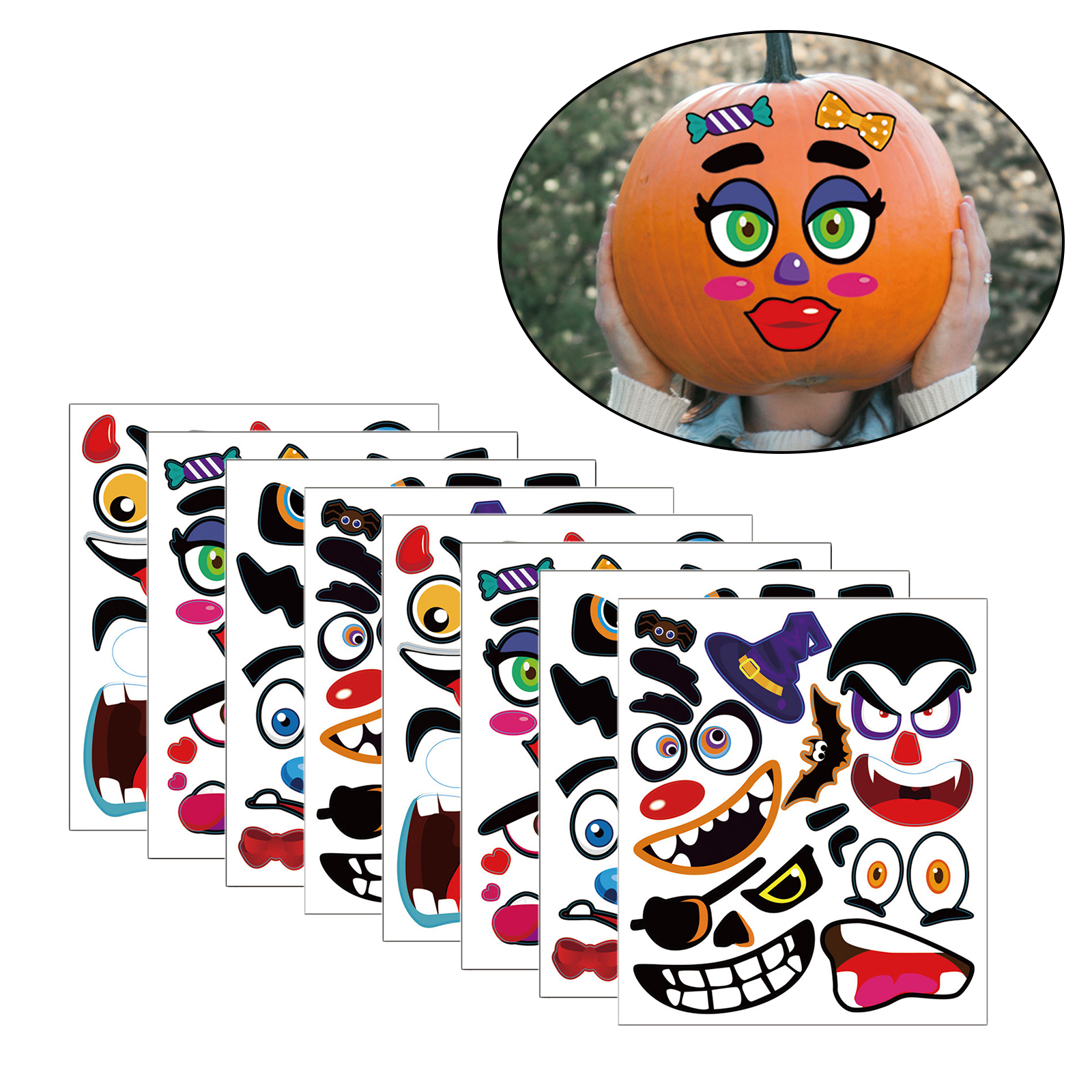 Set of 8 Funny Halloween Stickers for Gift Pumpkin Kids Teens Party Supplies