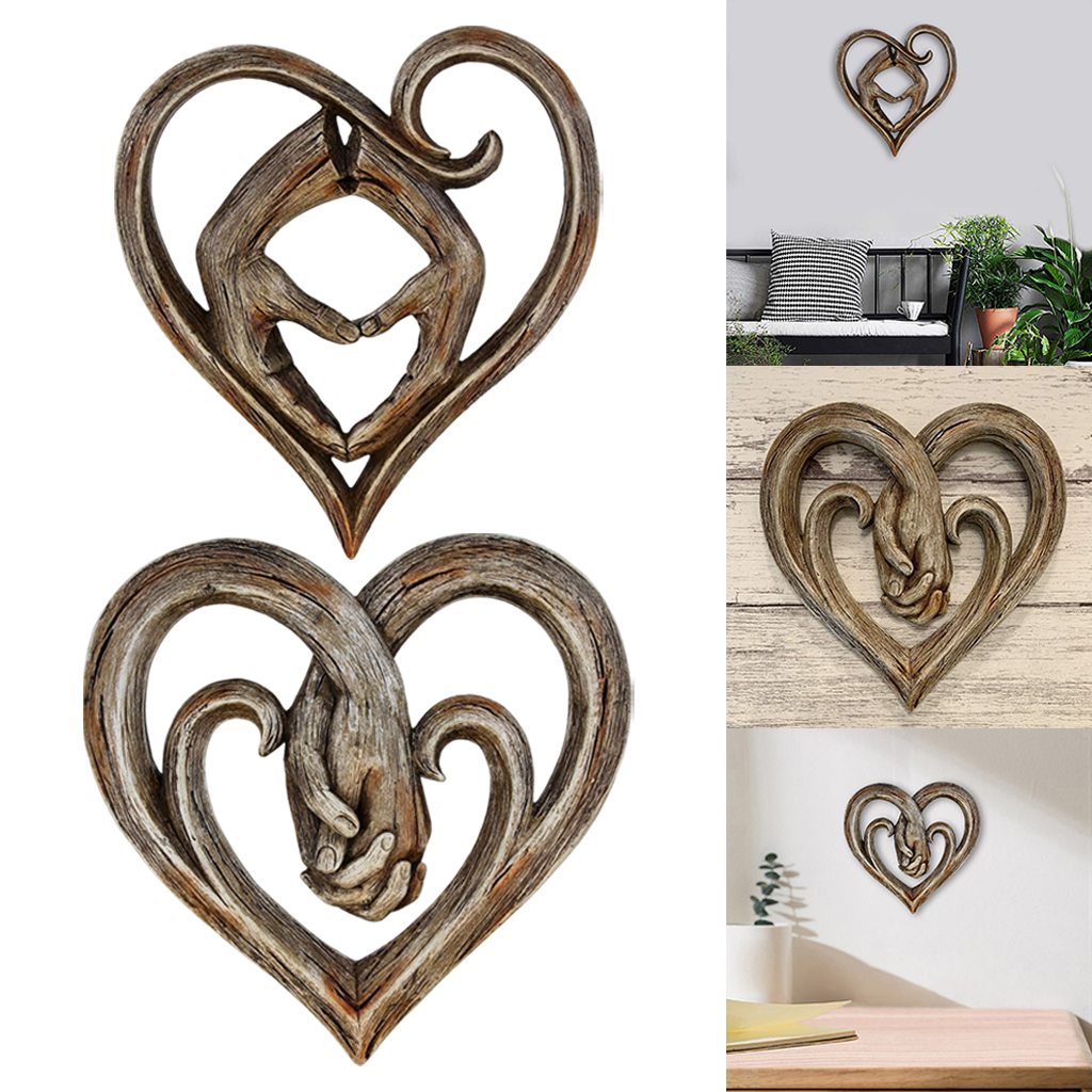 Handcrafted Carved Hanging Wall Mount Decor Plaque Sculpture Hands Clasped Indoor Outdoor for Home Decoration