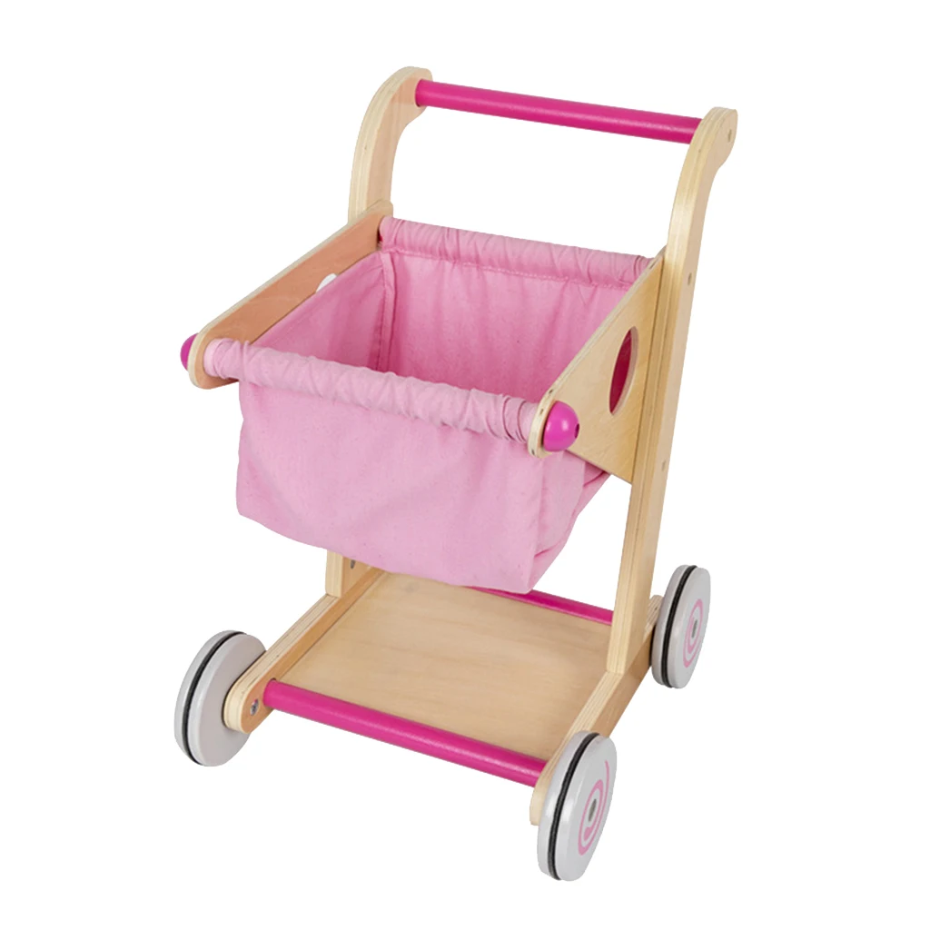 Kids Shopping Cart, Toy Cart, Supermarket, Wooden Push Storage Cart