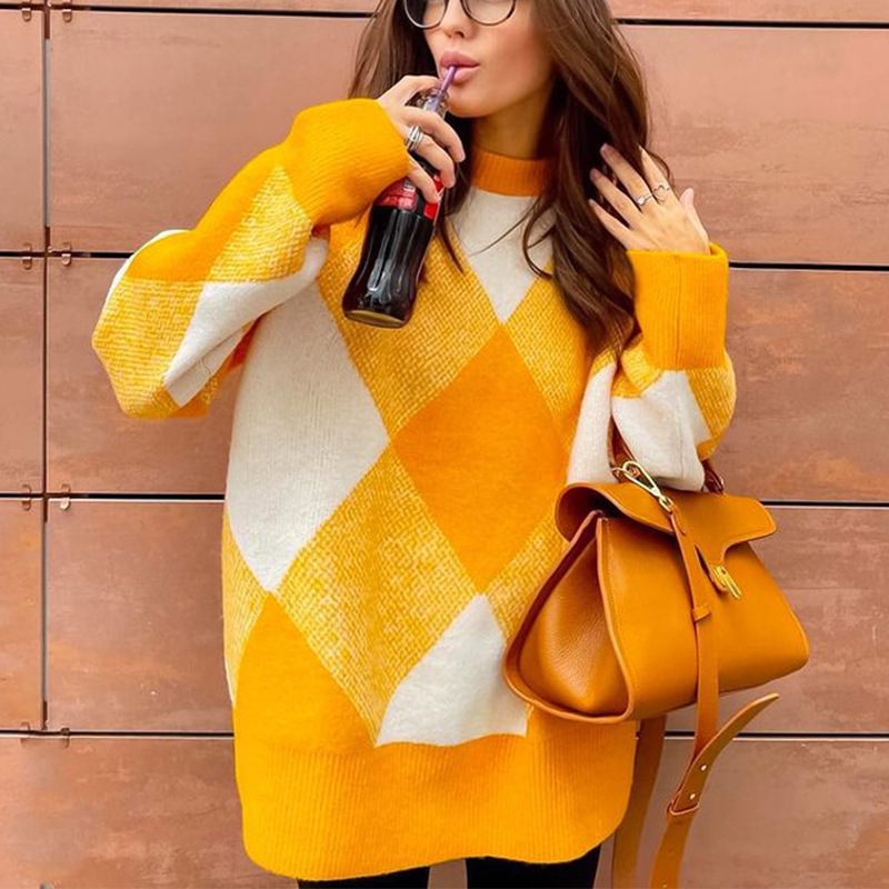 Waliicorners Oversized Sweater Women Loose Plaid Long Sleeve Knitted Casual Soft Outwear Pullover Women Sweater Female 12 H7e002b1817cc499d92a72e545d9b3aa6v