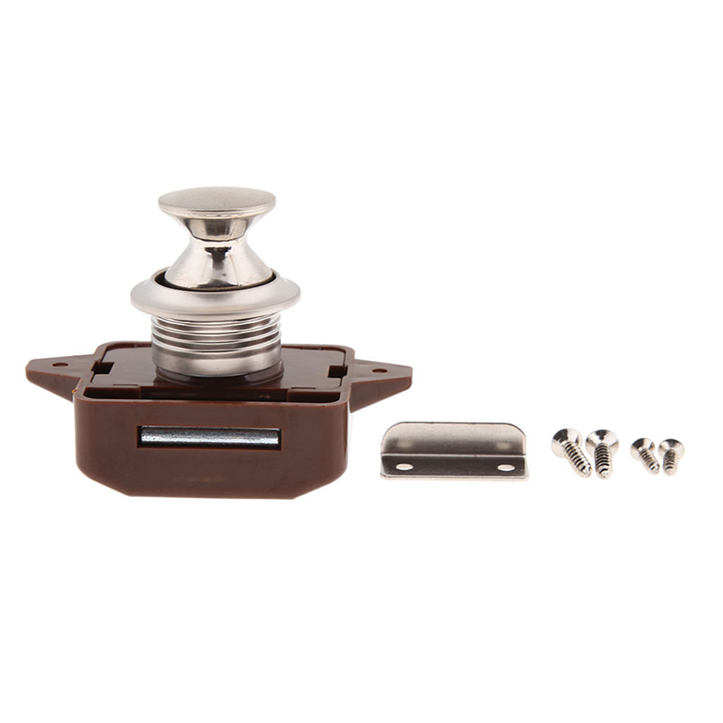 Brown Cupboard Drawer Push Button Door Lock Press Close Latch Catch Campervan