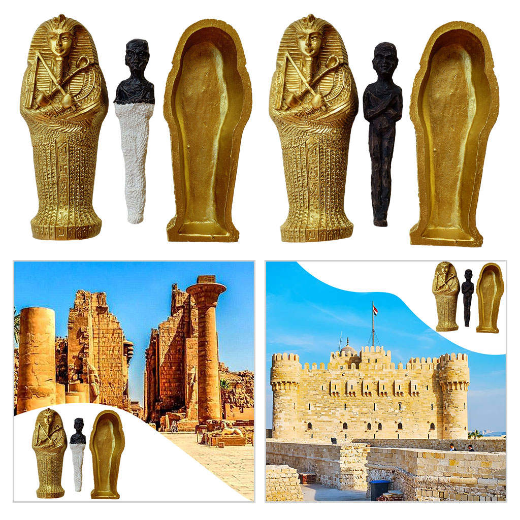 Ancient Egyptian Coffin Sarcophagus with Mummy Sculpture Figure Christmas Home Table Desktop Decor Gifts