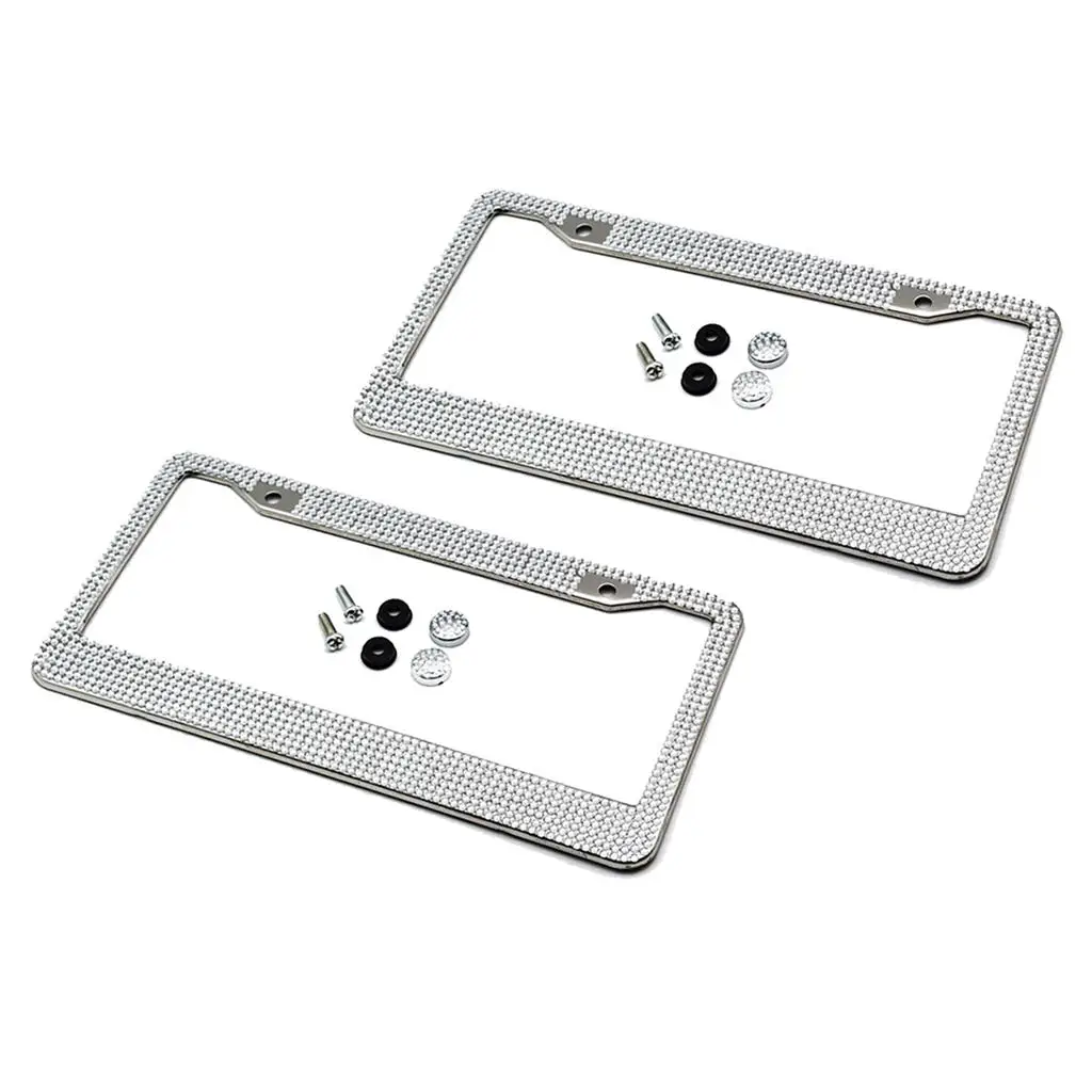 2-Pack Universal Bling Diamond Crystal License Plate Frame Front with Screws