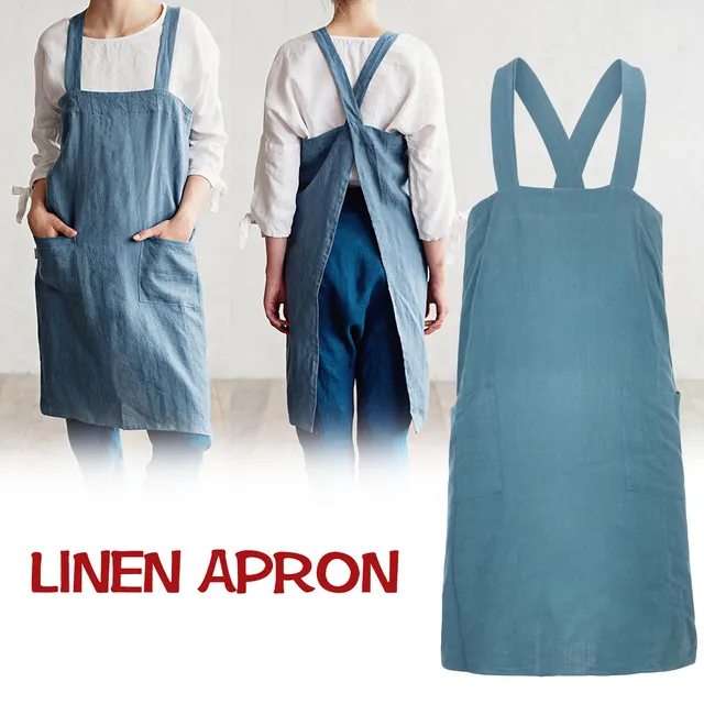 Delantal pinafore/ Delantal japonés/ Delantal de taller/ Delantal de lino/  Delantal de espalda cruzada de lino/ Delantal de vestir pinafore/ Delantal  smock -  México