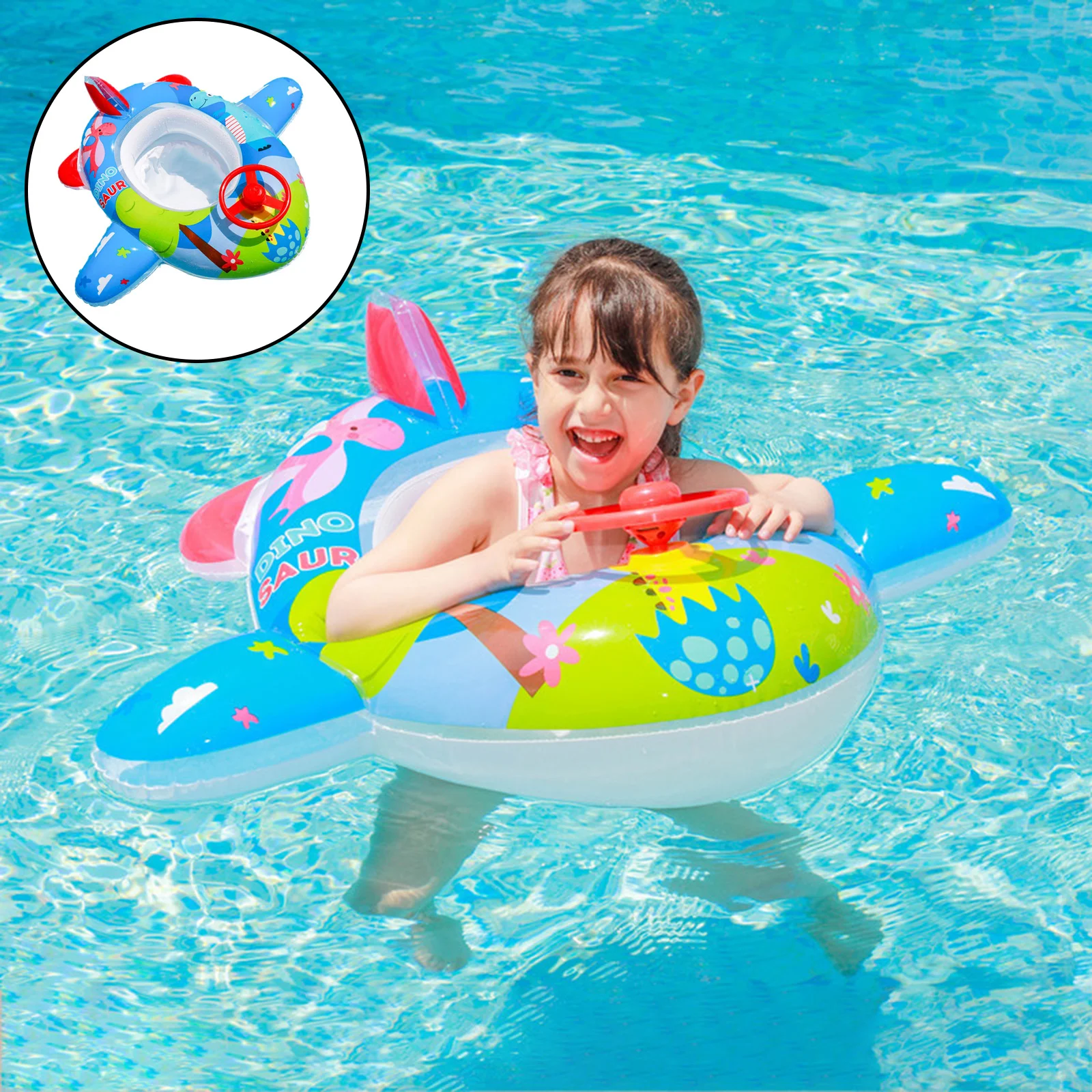5E5D Inflatable Pool Swim Float Boat Infant Chair Aid Trainer With Wheel Horn^ 