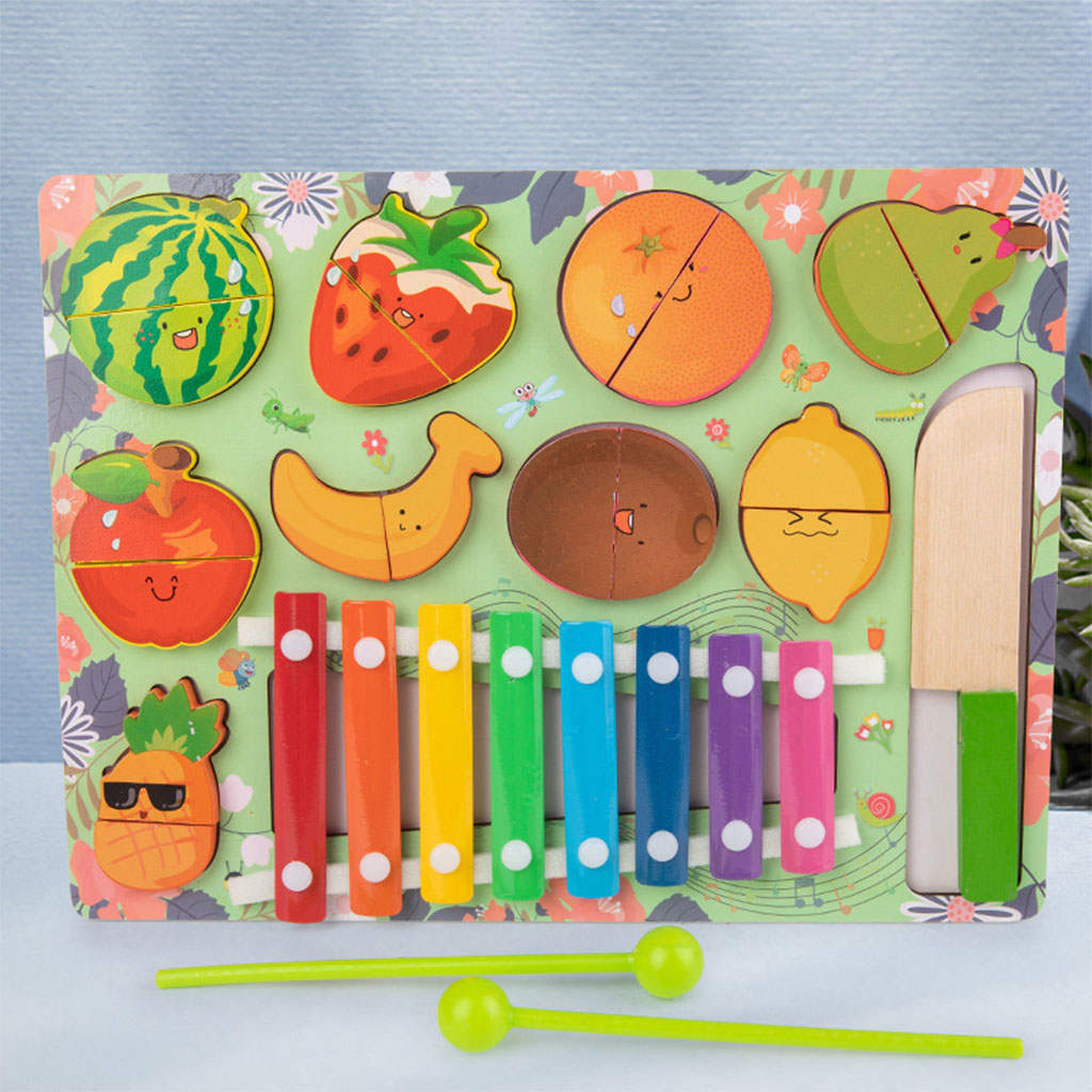 8-toned Xylophone Cutting Fruit Glockenspiel Colorful Keyboard Educational Rhythm Hand Knock Piano 2-in-1 Percussion Instruments