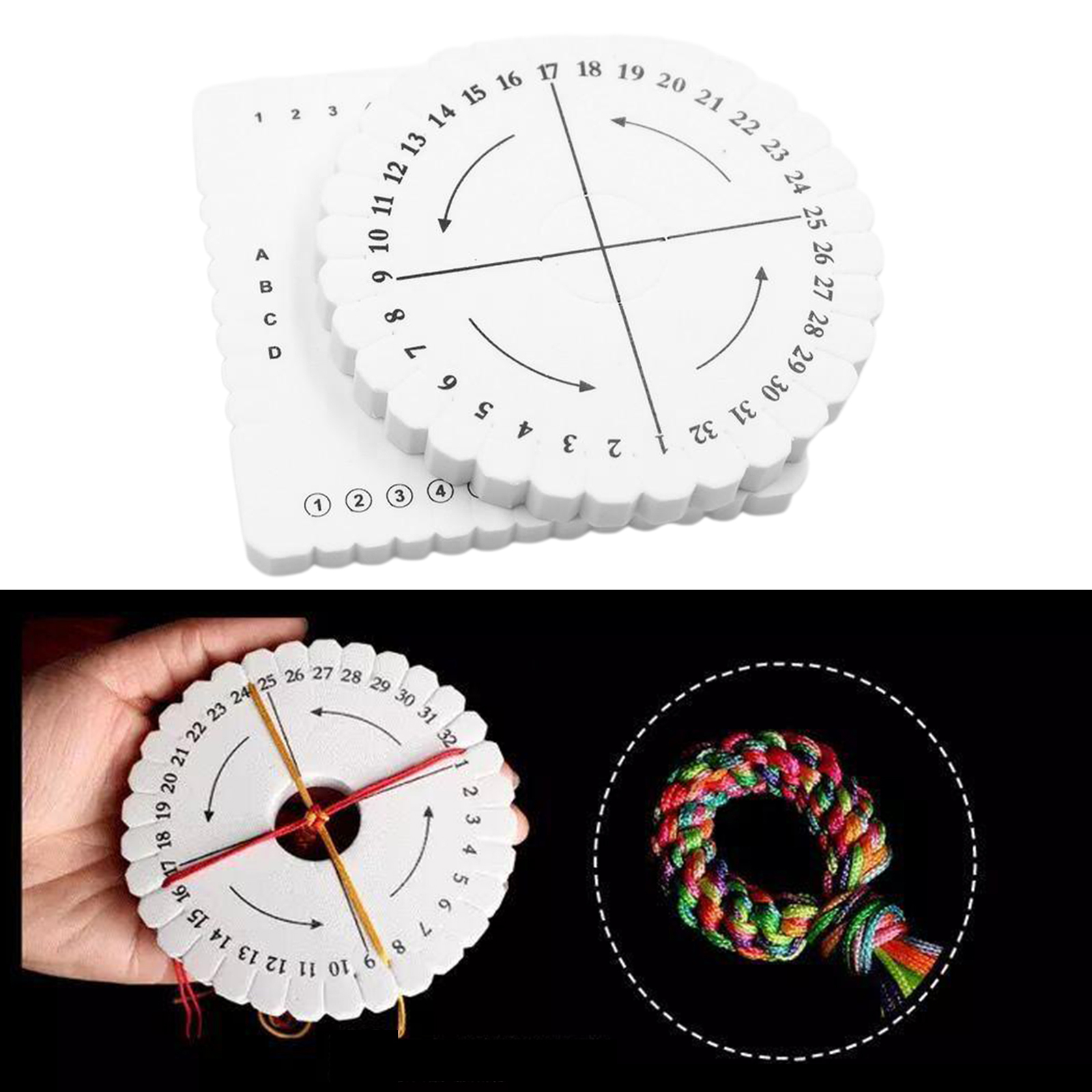 2pcs Round Braiding Disc Square Kumihimo Beading Cord Disk Braiding Plates Handmade DIY Bracelet Braided Weaving Board