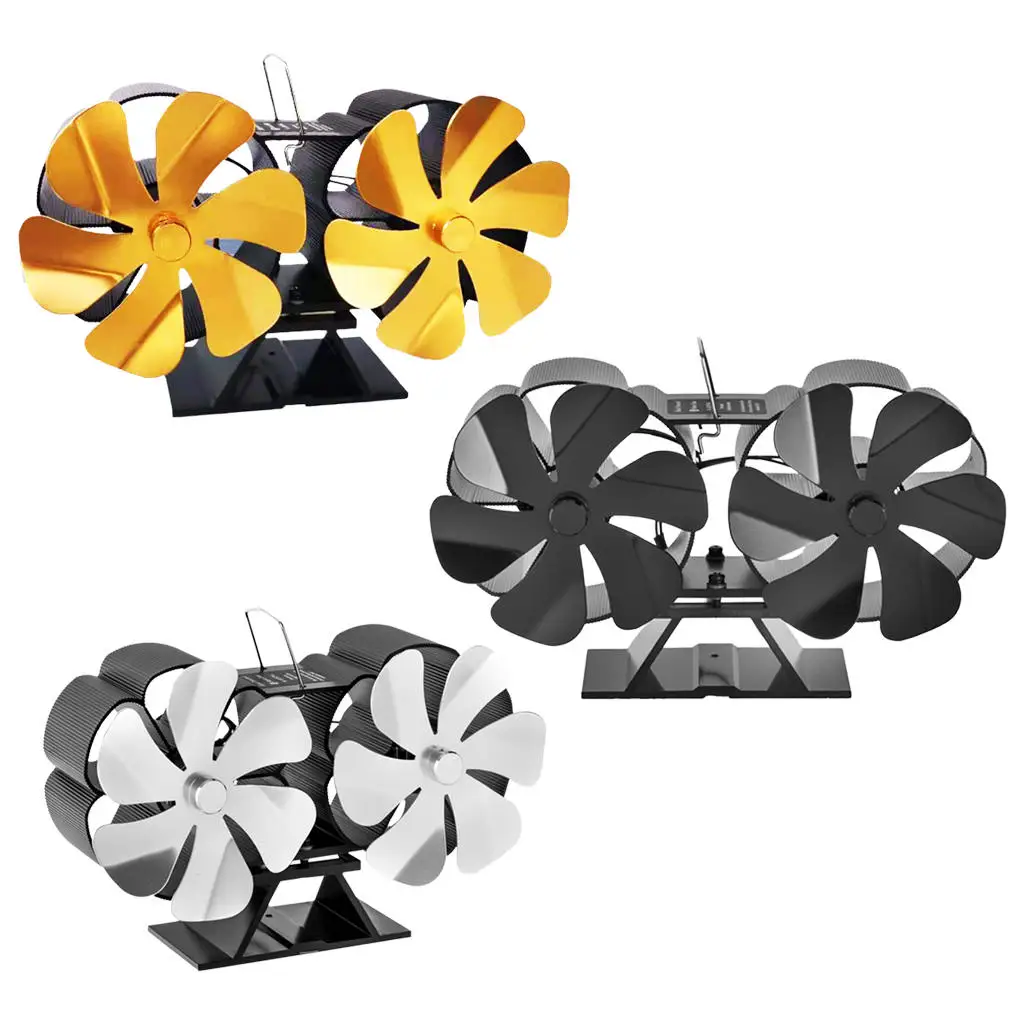 Double 6 Blades Fireplace Fan, Fuel Cost Saving Eco-Friendly Heat Powered Stove Fan for Wood / Log Burner / Fireplace 12 Blades