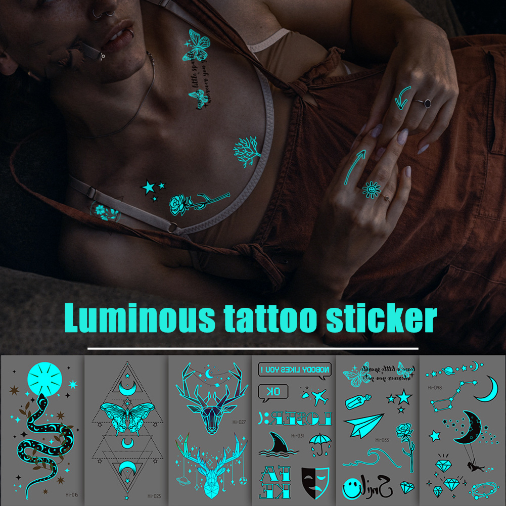 Best of 3D Luminous Tattoo Sticker For Men Girls Geometric Flowers Feather Butterfly Water Transfer Disposable Tattoo RA093 Reviews & Tips