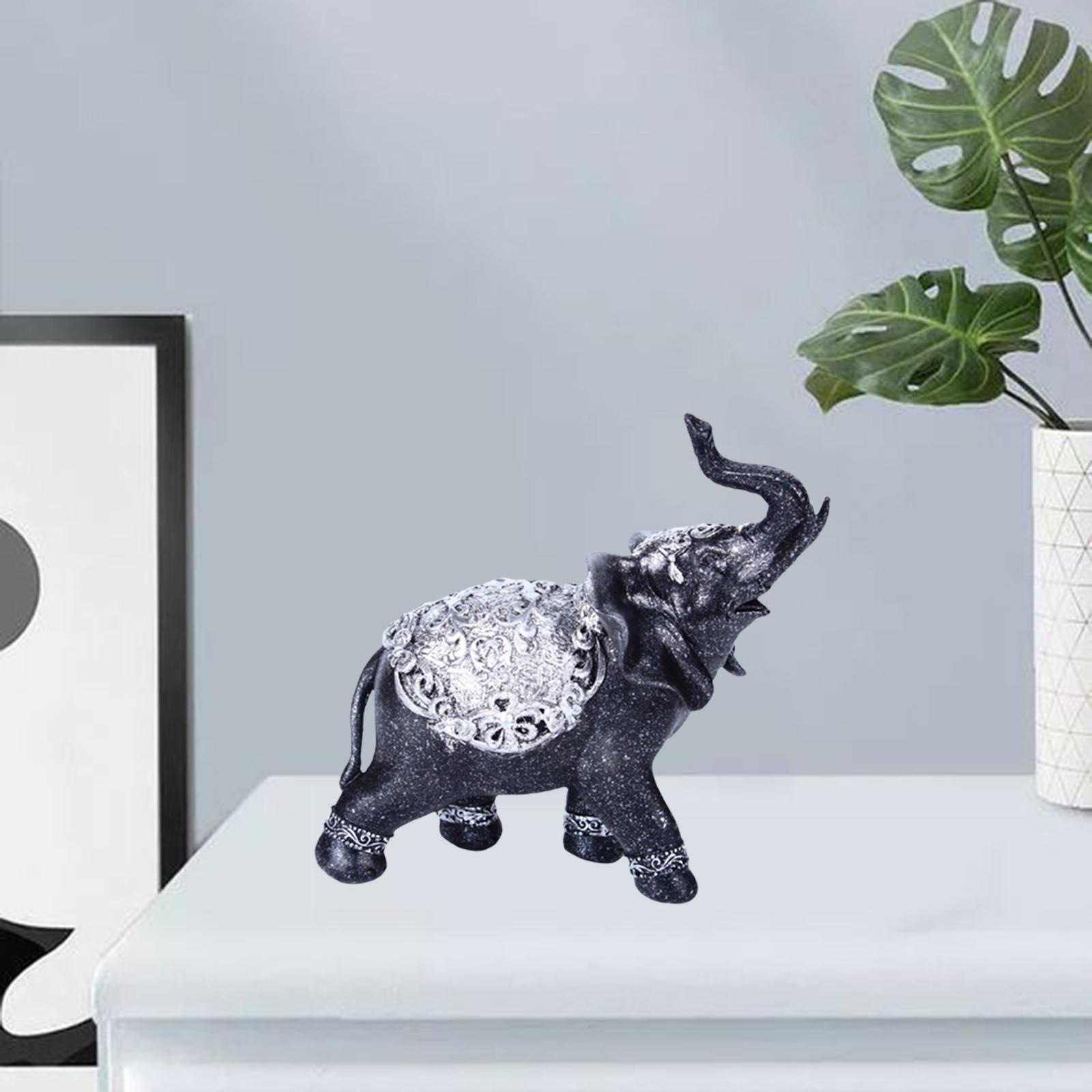 Elephant Figurine Auspicious Collectible Sculpture Statue for Cabinet Shelf