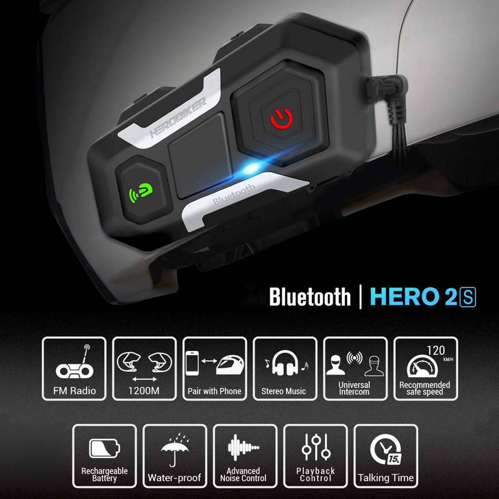 Wireless Motorcycle Intercom 1200M Bluetooth Headset for Helmet Soft Mic Easy To Install
