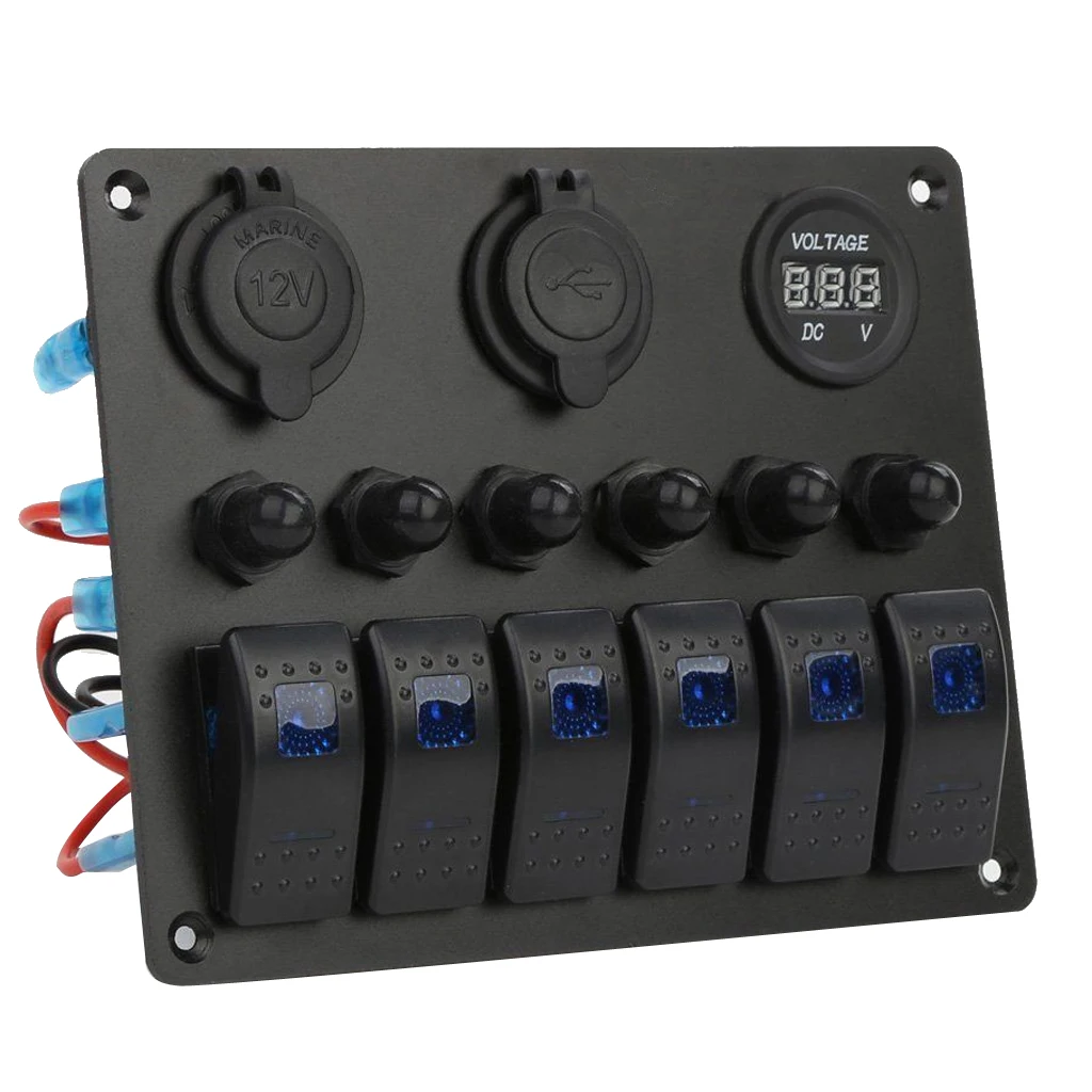 High Quality 6 Gang Waterproof Circuit LED On/Off Rocker Switch Panel