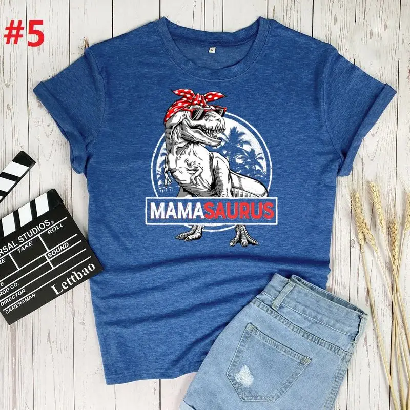 Mamasaurus T Rex Dinosaur Print T-shirts Women Summer Graphic Tee Aesthetic Shirts For Women Casual Short Sleeve Ladies Tops