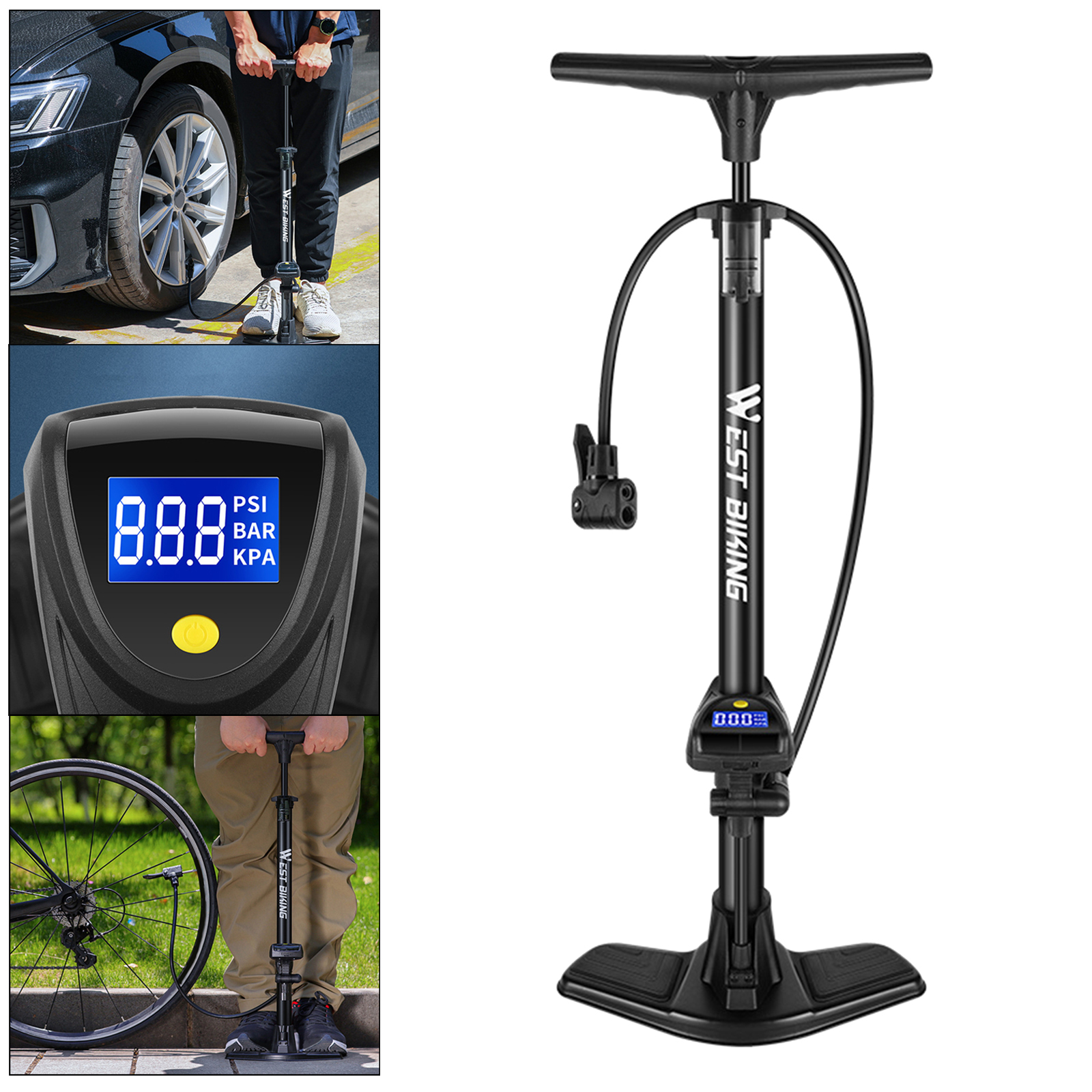 Standing Bike Air Pump Gauge Travel Inflator Air Rifle Inflating Valve MTB