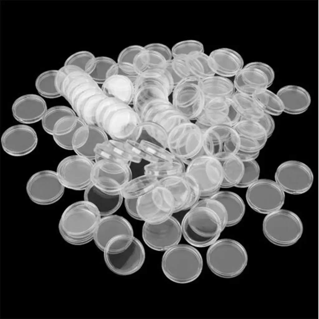 3x100pcs Clear Round Plastic Coin Capsules Container Storage Holder Case 