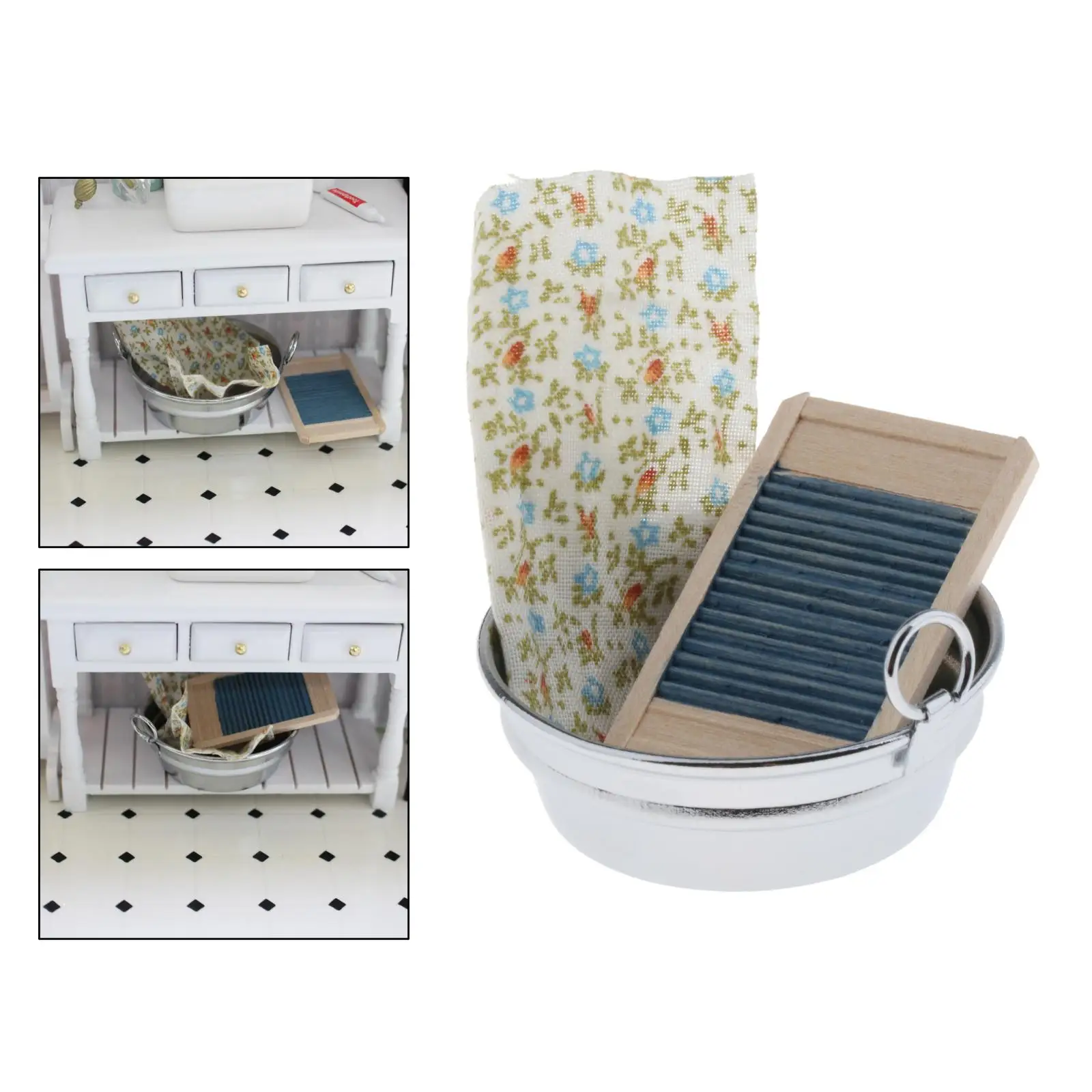 Dollhouse Wooden Washboard 1:12 Mini Accessory Miniature Iron Bucket Multi A++++