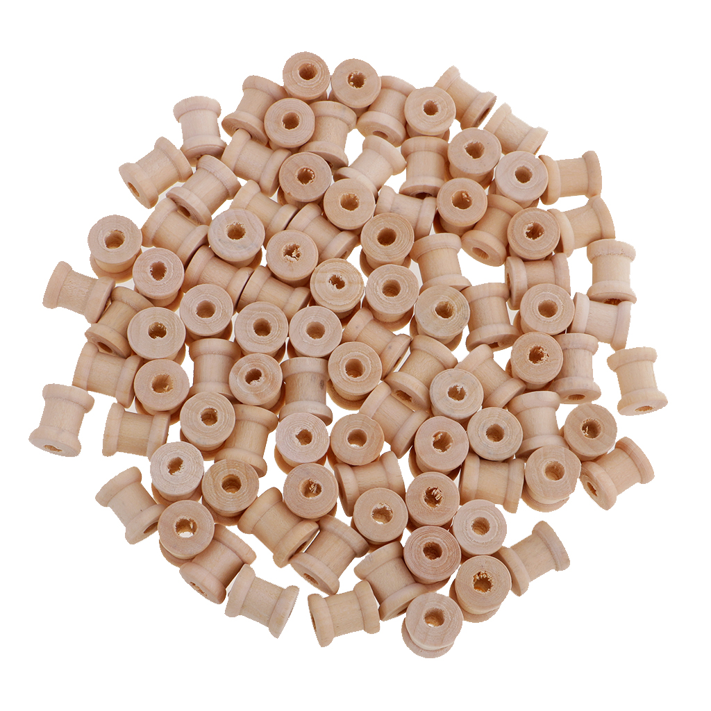 100x Mini Wood Tools Empty Spools Sewing Notions DIY Coils for Thread Wires