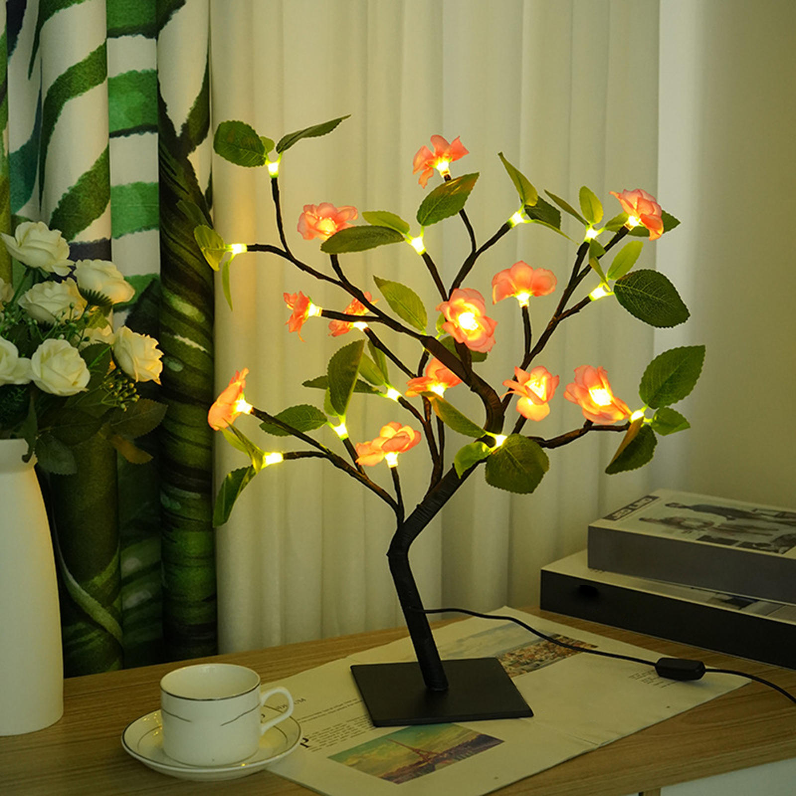 Leds Night Light Bonsai Tree Lamp Plum Blossom Table Lamps Indoor Wedding Home Decoration USB Plug