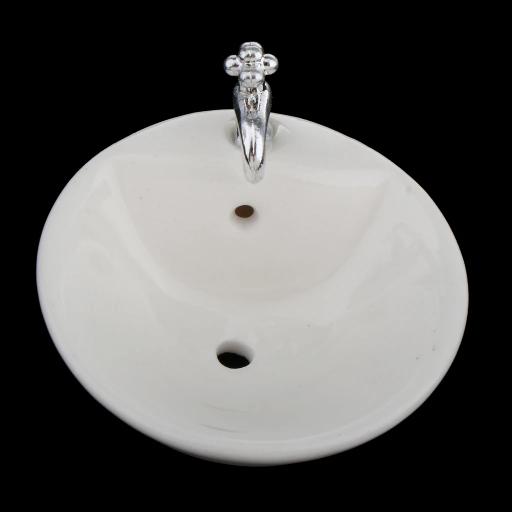 1:12 Dollhouse Miniature Ceramic Round Sink Washbasin Bathroom Model