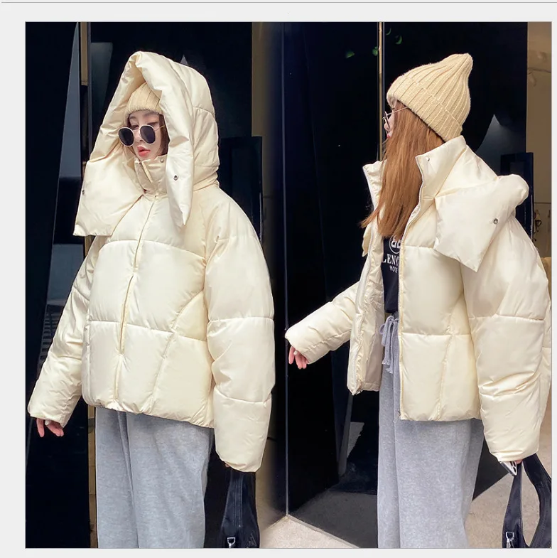 2022 winter new Korean style fluffy hooded bread down jacket women thick loose short jacket
